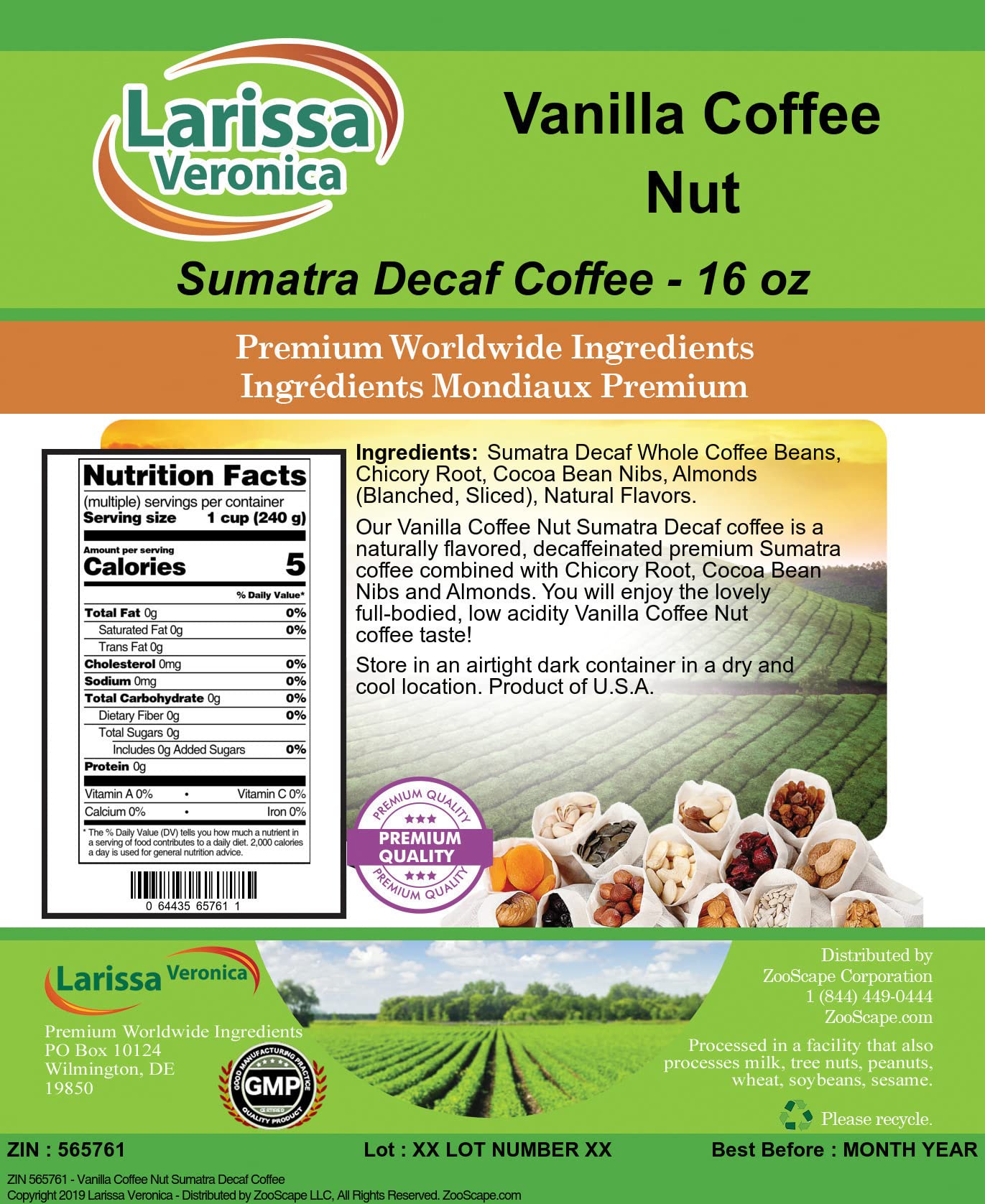 Premium Vanilla Coffee Nut Sumatra Decaf Whole Bean Coffee - Gourmet, Naturally Flavored, 16 oz (3-Pack) - Perfect for Home Brewing, Office Use & Gifts