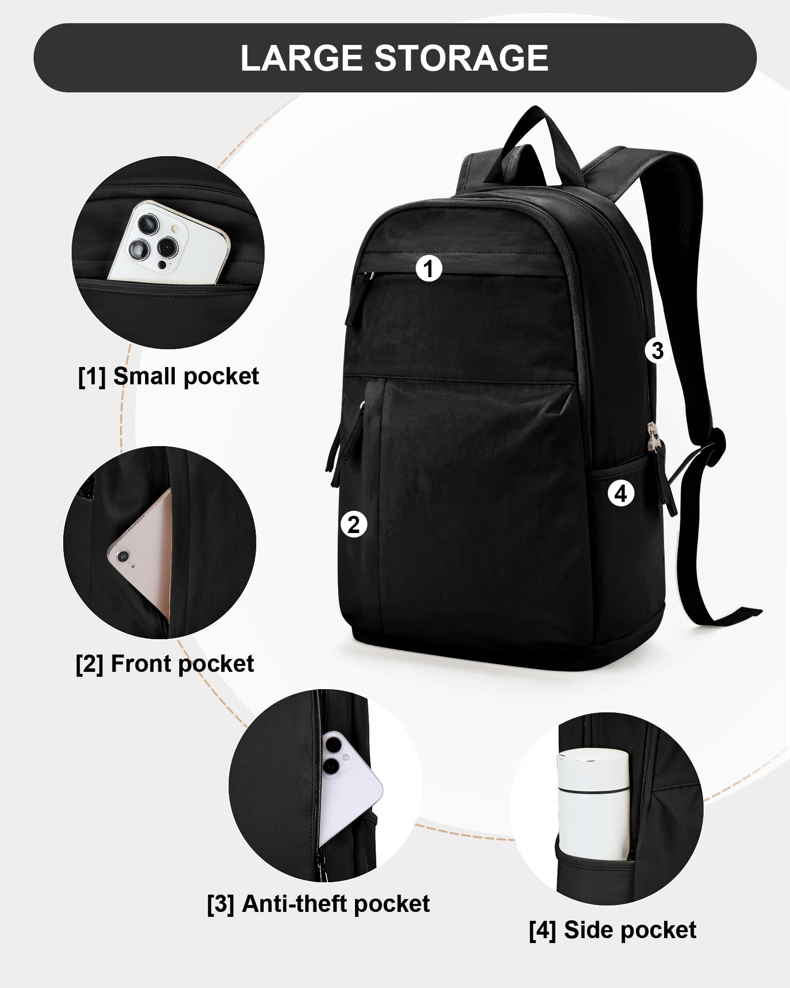 Stylish Black Backpack for College & High School - Lightweight Laptop Backpack for Men & Women - Perfect for Daily Commute