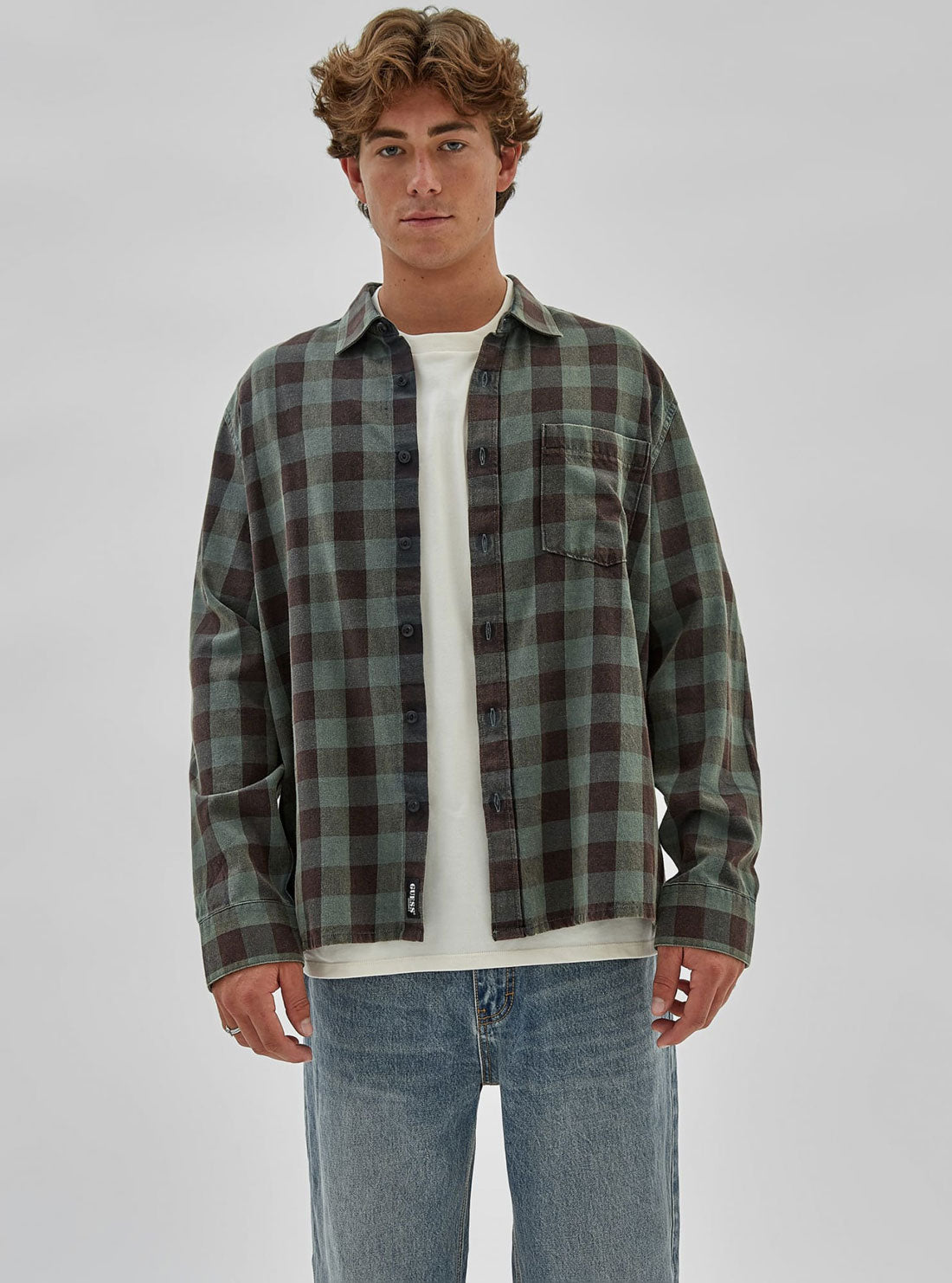 Guess Originals Men's Flannel Long Sleeve Shirt - Soft Plaid Button-Up for Casual Wear, Outdoor Adventures & Layering