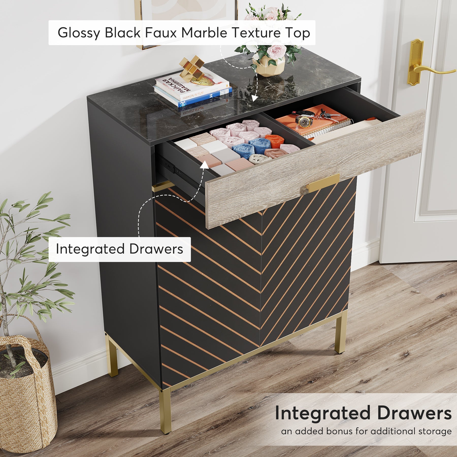 4 Tier Shoe Cabinet Organizer - Modern Shoe Rack Storage with Drawers for Entryway, Closet & Bedroom - Space Saving Shoe Shelf for Sneakers, Boots & Heels