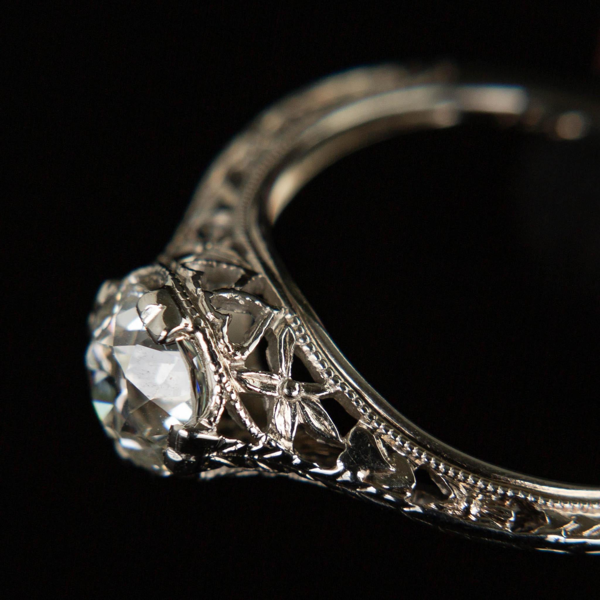 Vintage Art Deco Diamond Solitaire Ring | 18k White Gold Engagement Ring | Circa 1935 Antique Jewelry | Perfect for Weddings, Anniversaries & Special Occasions
