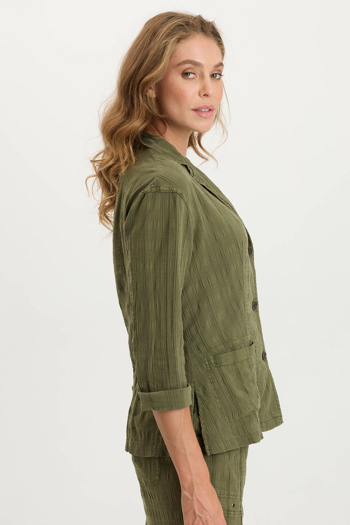 Hendrix Textured Gauze 3/4 Sleeve Button Up Jacket for Women - Lightweight Boho Blouse for Spring & Summer - Perfect for Beach, Music Festivals & Casual Outings