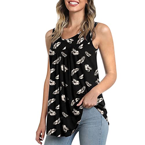 Women's Floral Print Sleeveless Camisole Tank Top - Loose Fit Pleated Tunic Vest for Summer - Beige XXL | Beach Cover-Up, Casual Outfits, Vacation Wear