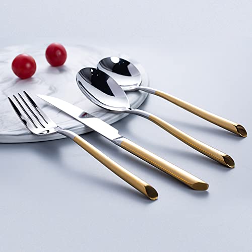 Premium 16-Piece Stainless Steel Silverware Set for 4 - Mirror Polished Gold Plated Flatware with Steak Knives, Forks & Spoons | Dishwasher Safe Cutlery Set for Dining, Parties & Gifting