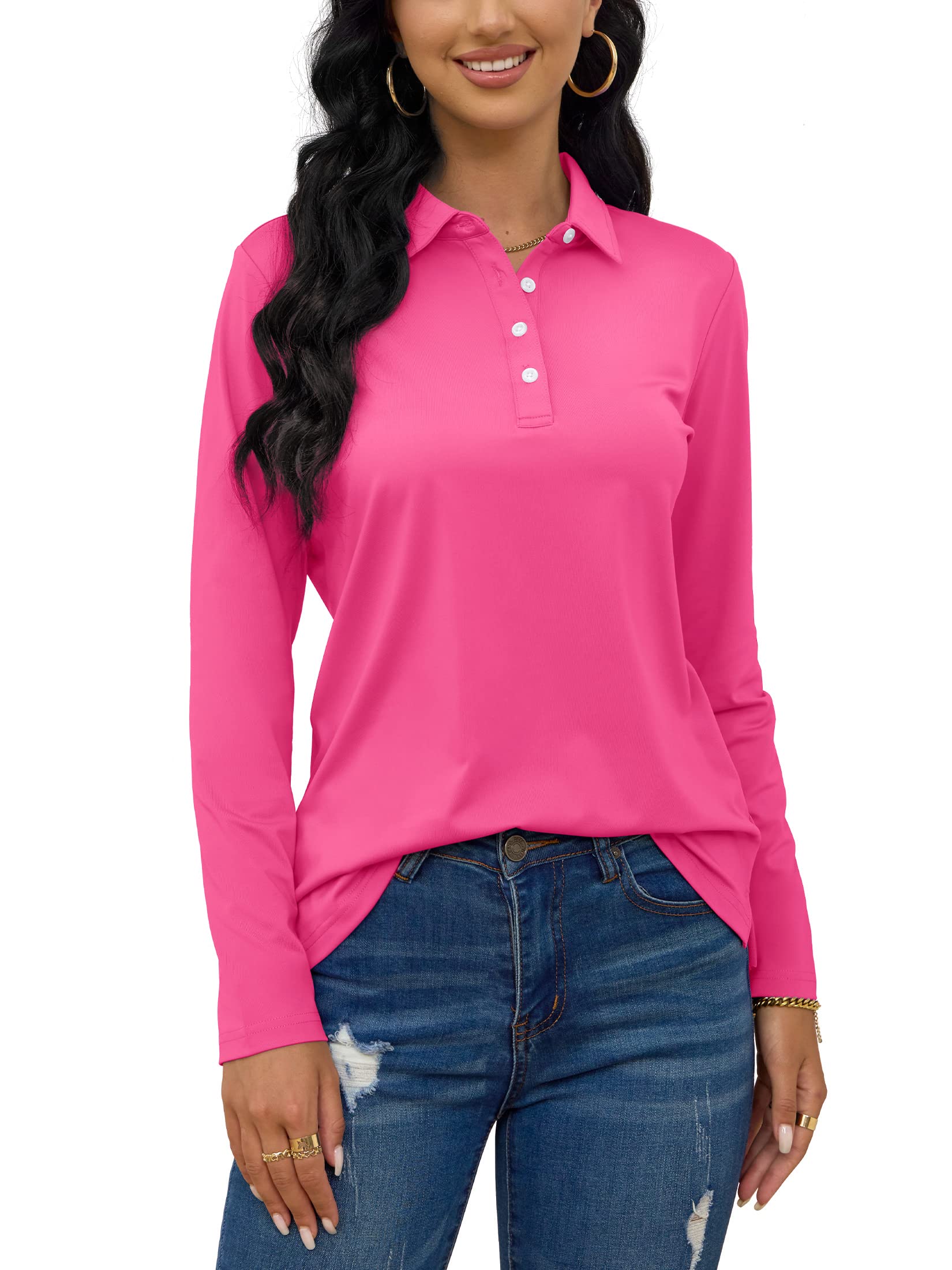 TACVASEN Women's Casual Long Sleeve Polo Shirts - Breathable Golf Tops for Women - Perfect for Golf, Tennis, Work & Everyday Wear