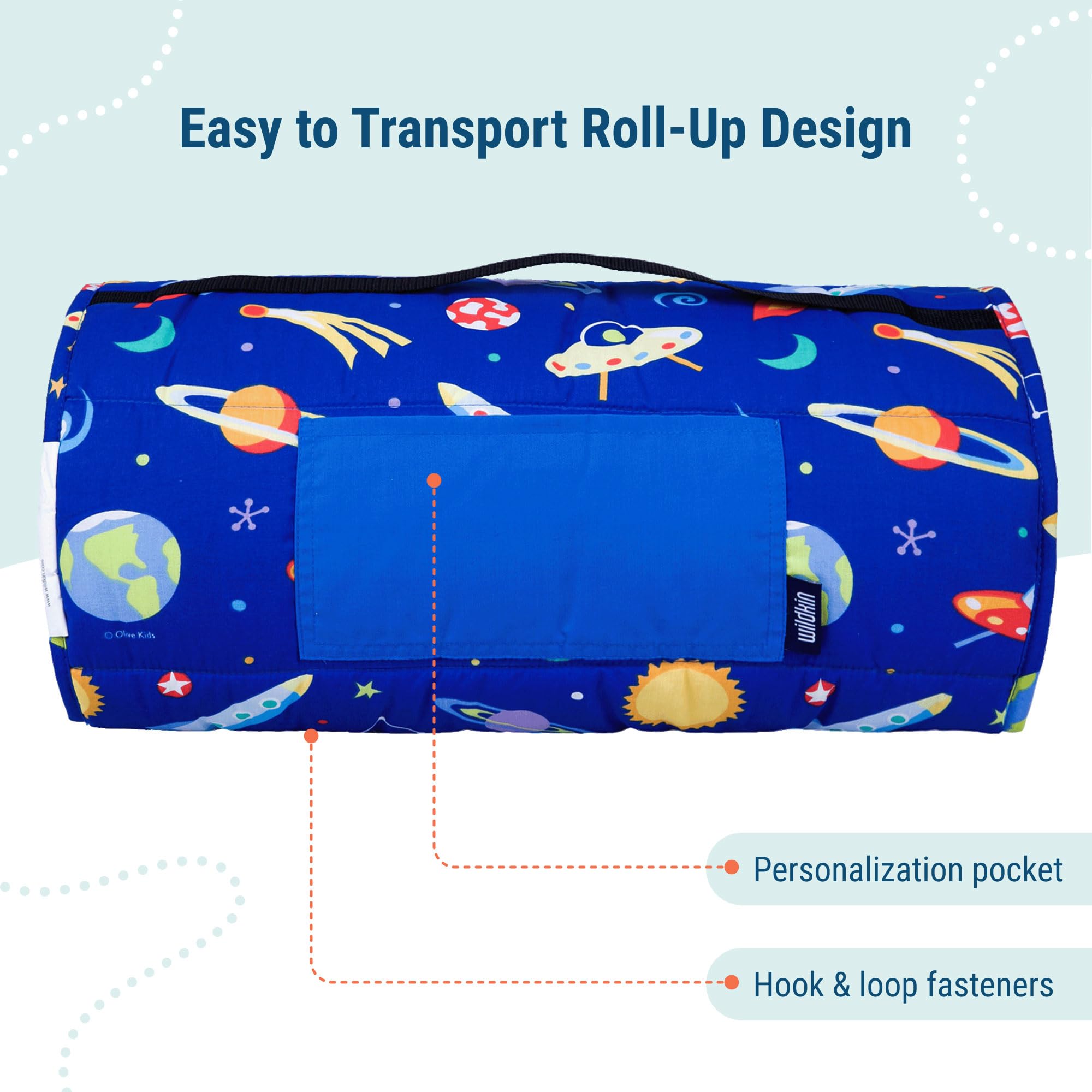 Wildkin Kids Original Nap Mat - Soft & Cozy Sleeping Mat with Pillow for Toddlers & Preschoolers | Perfect for Daycare, School, Travel & Sleepovers | Machine Washable | Space Theme Design