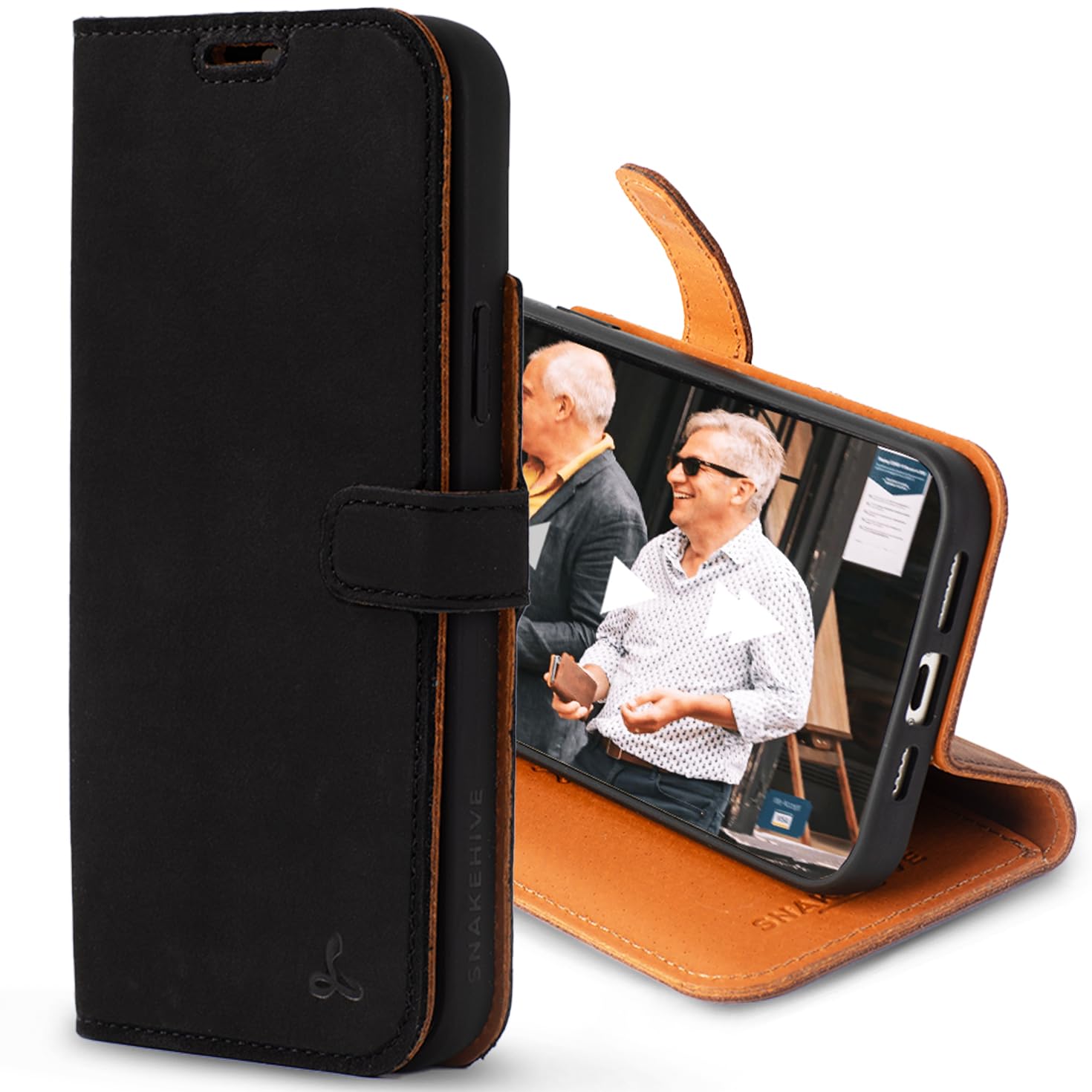 Premium Leather Wallet Case for iPhone 15 Plus - Top Grain Leather Phone Cover with Kickstand & Card Slots - Slim RFID Blocking Wallet Case - Perfect for Travel, Work & Everyday Use (Black)