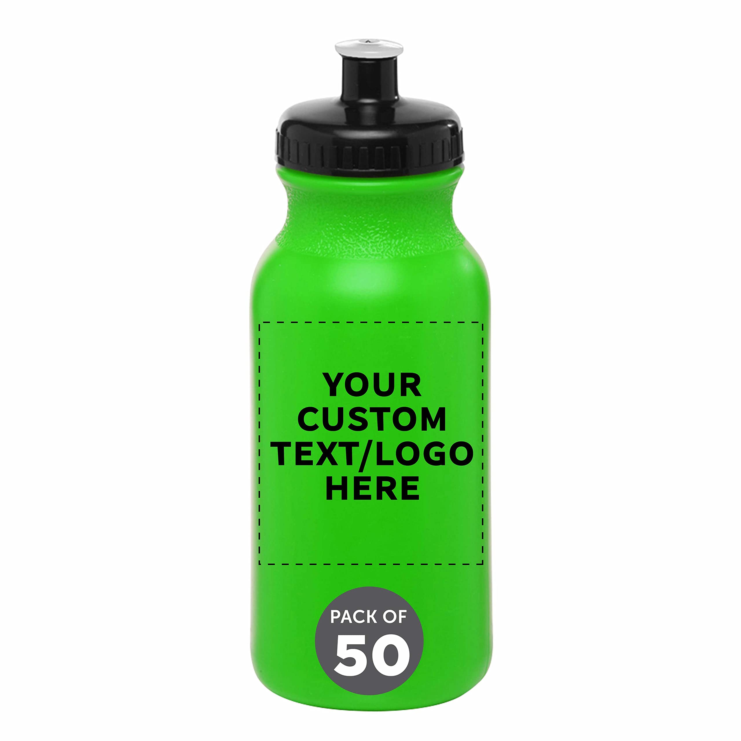 Custom 20 oz. Water Bottles with Push Cap - Bulk Pack of 50 Personalized Neon Green Sports Bottles - Ideal for Gym, Hiking, Camping & Outdoor Activities - Great for Team Events, Corporate Gifts & School Sports