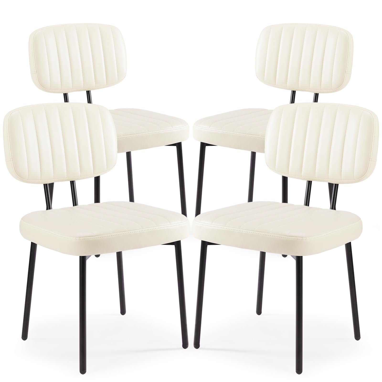 Sweetcrispy Mid Century Modern Dining Chairs Set of 4 - Upholstered Faux Leather Cushion Seat with Metal Legs, Cream White - Perfect for Kitchen, Dining Room & Living Room Accent Furniture