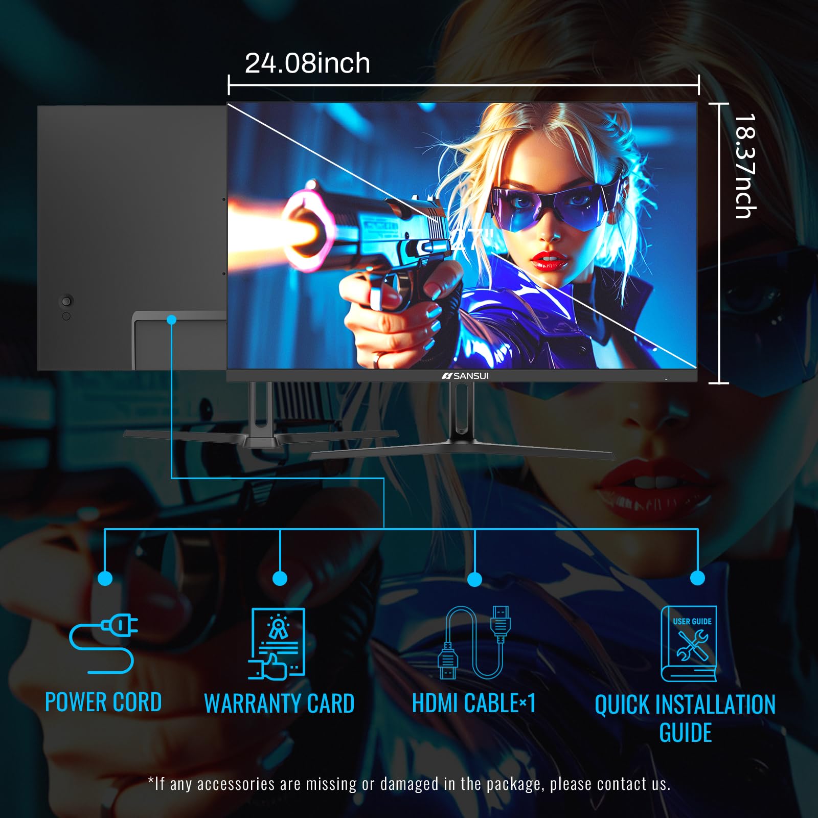 **SANSUI 27 Inch IPS Gaming Monitor - 165Hz 1ms, FHD 1080P, HDR, FreeSync, Built-in Speakers | DP1.4 & HDMI2.0 | VESA Mount for PS5, Xbox, Switch | Eye Care Technology | Perfect for Esports & Home Office (G27F2S)**