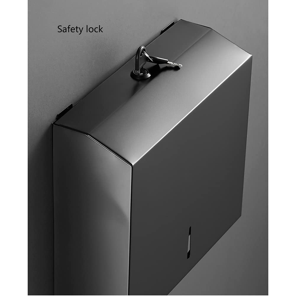Premium Stainless Steel Lockable Jumbo Roll Toilet Paper Dispenser - Bathroom Paper Holder & Towel Storage (Black) | Ideal for Home, Office & Commercial Restrooms