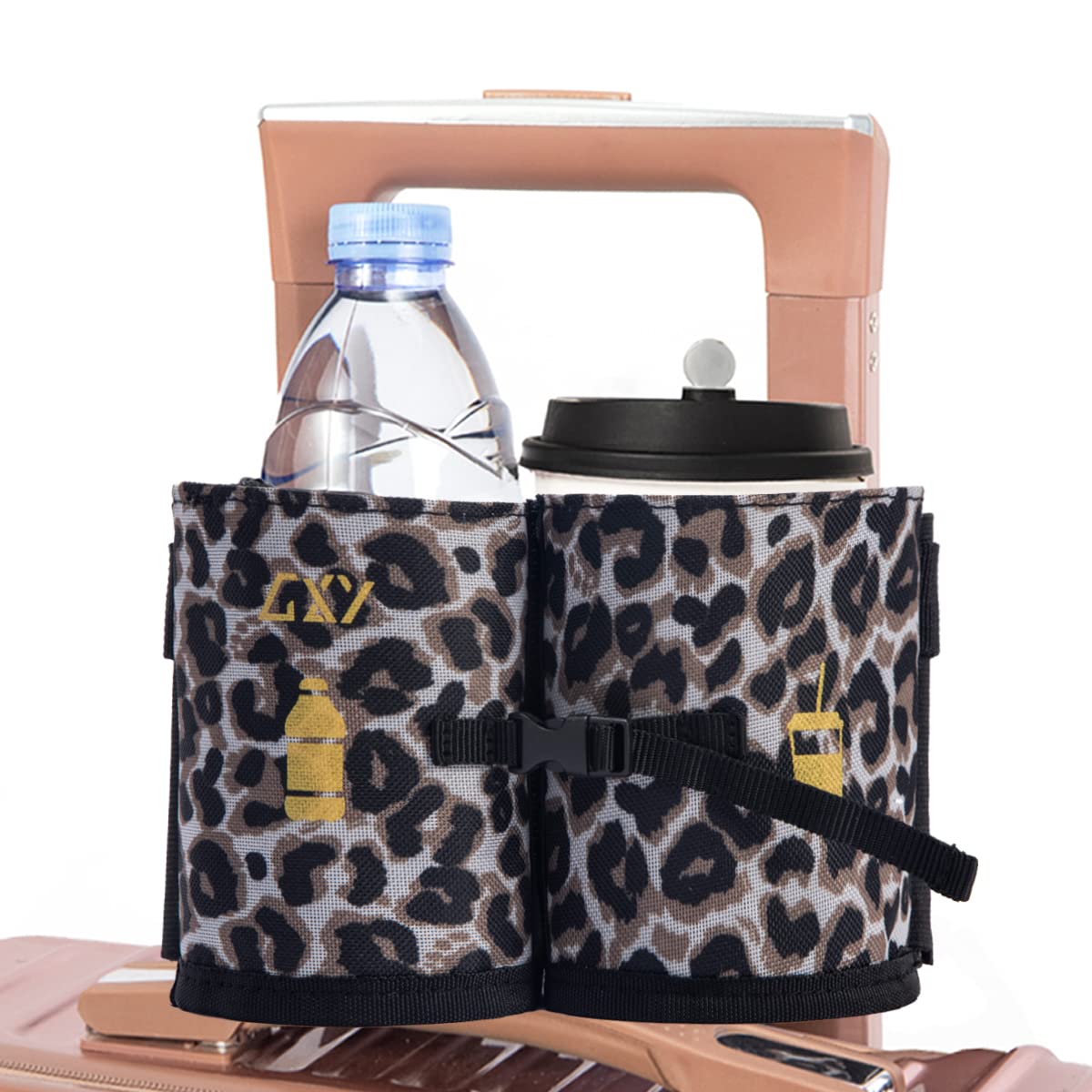 **Universal Travel Cup Holder - Fits All Suitcase & Backpack Handles, Holds 2 Coffee Mugs - Hands-Free Drink Caddy for Airports, Road Trips & Commuting**