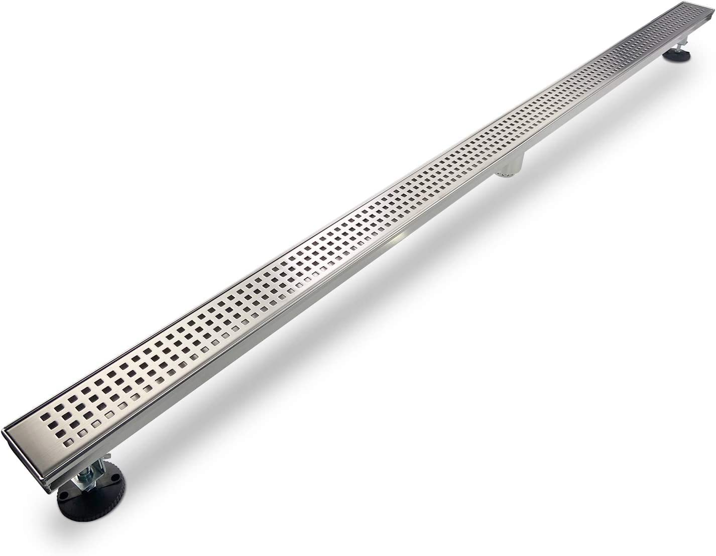 60 Inch Linear Shower Drain with Removable Grate Cover - AISI 304 Stainless Steel Shower Floor Drain with Hair Catcher & Leveling Feet - Perfect for Modern Bathroom & Walk-In Shower Designs