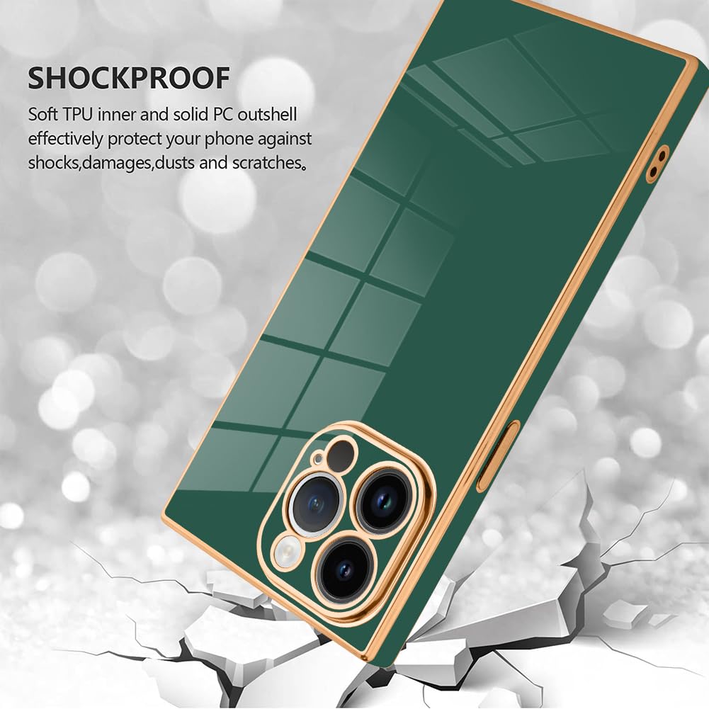 SAKUULO Cute Gold Plated iPhone 15 Pro Max Case - Soft TPU Shockproof Cover with Raised Camera Protection for Women & Girls (6.7