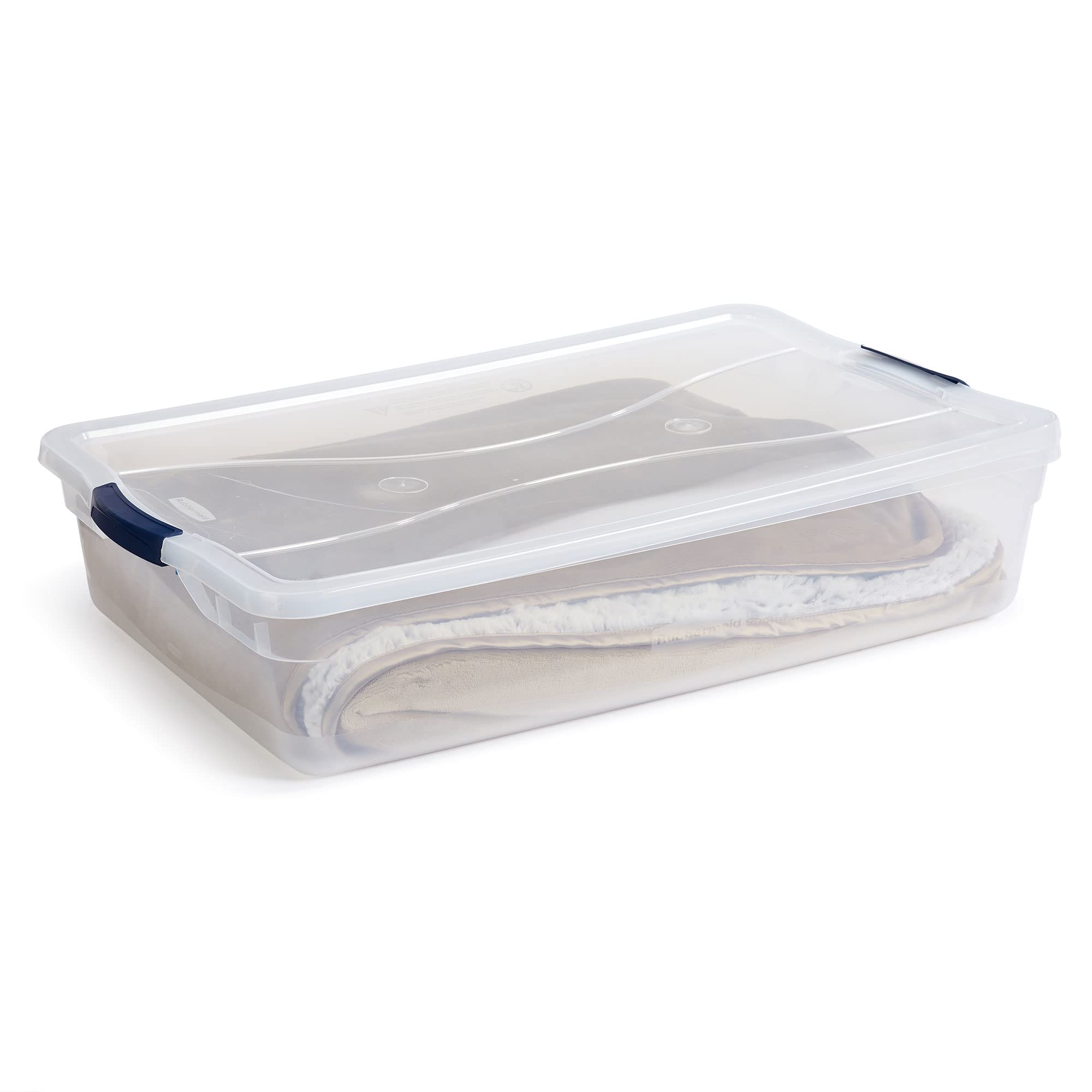 Rubbermaid Cleverstore 42 Quart Clear Plastic Storage Bins - 4 Pack Stackable Organizer Containers with Latching Lids for Garage, Closet, Classroom & Home Organization - Perfect for Seasonal Decor, Toys, Clothes & School Supplies Storage