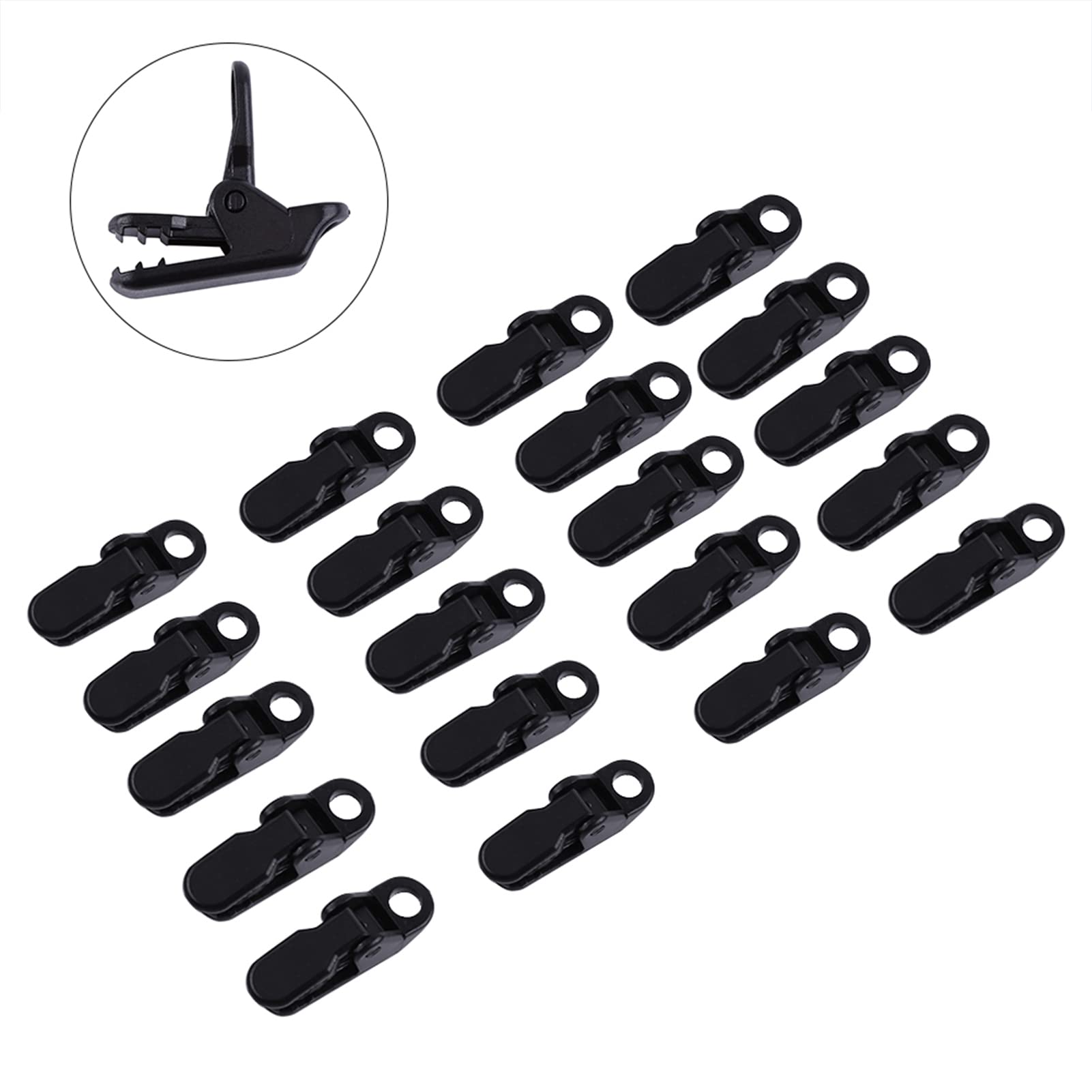 Outdoor Camping Tarp Clips 20Pcs - Black Plastic Clamps for Awning & Tarpaulin - Secure & Tighten for Camping & Hiking