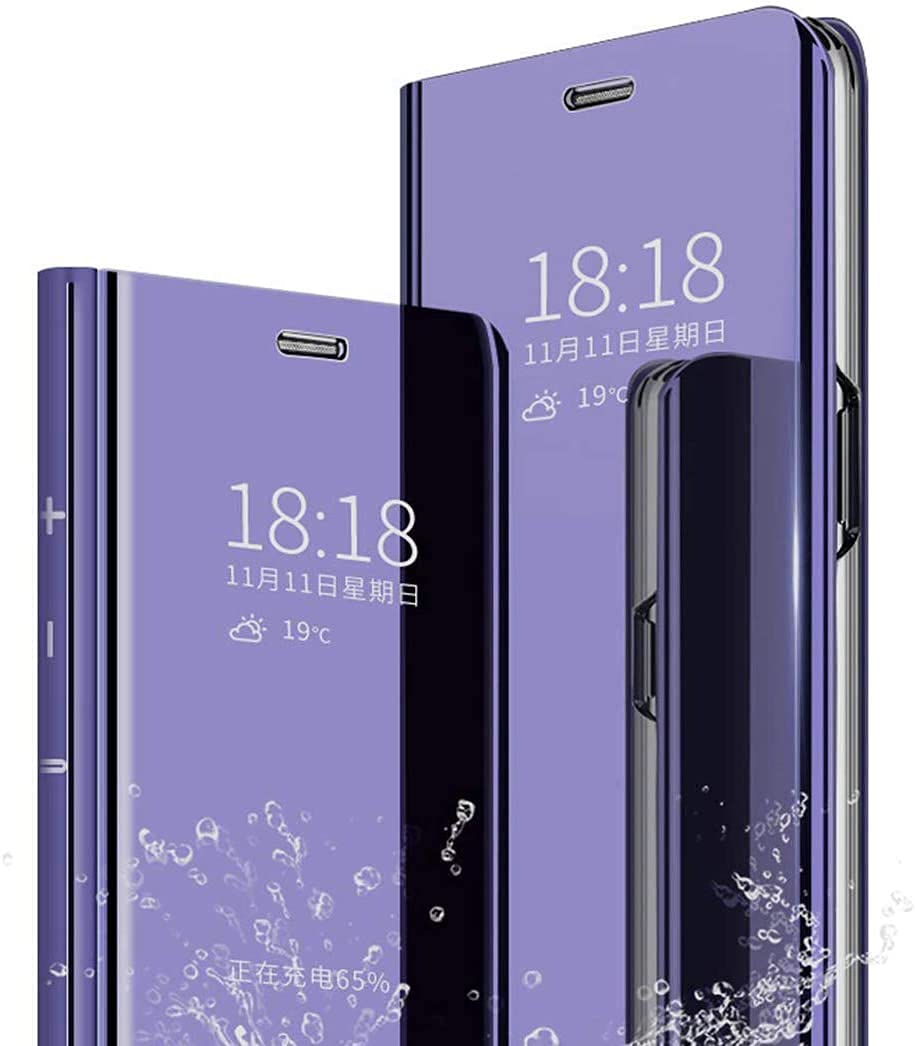 Luxury Mirror Design Clear View Smart Window Phone Case for Samsung Galaxy Note 8 - Wireless Charging Compatible Flip Cover with Makeup Mirror (Purple) - Perfect for Makeup Touch-ups, Business Meetings & Everyday Protection