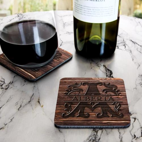 Personalized Wood Monogram Letter Coaster with Cork Bottom - Custom Initials for Home, Office & Gifts - Perfect for Coffee, Wine & Drinkware Protection