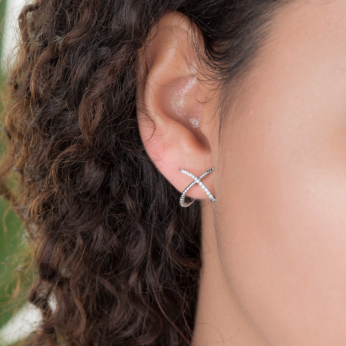 14K White Gold Interlocking Diamond Illusion Huggie Earrings - Elegant Everyday Hoop Earrings for Women, Perfect for Work, Date Night & Special Occasions