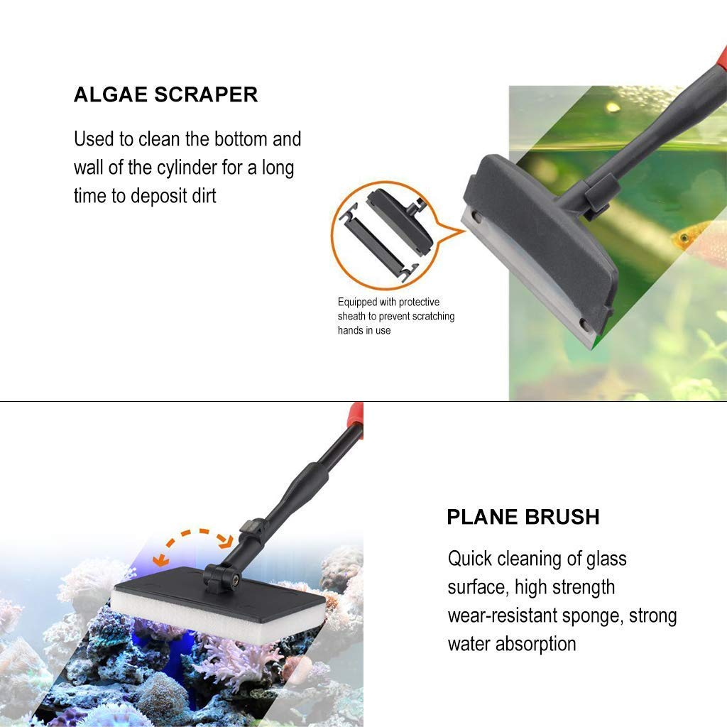 UPETTOOLS 6-in-1 Aquarium Cleaning Kit with Algae Scraper, Scrubber Pad & Adjustable Long Handle - Fish Tank Brush Cleaner Set for Freshwater & Saltwater Tanks - Perfect for Glass/Acrylic Aquarium Maintenance