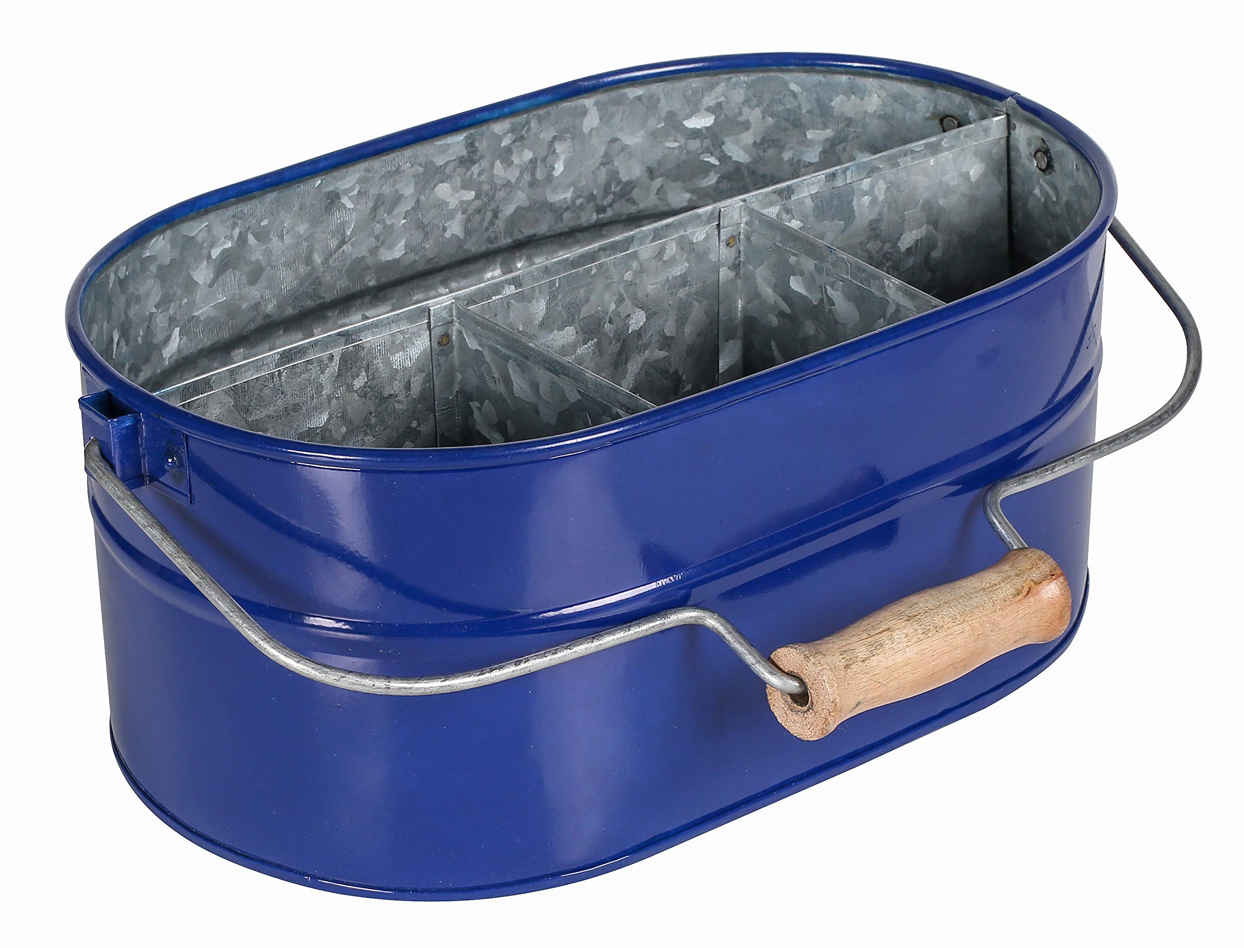 Farmhouse Utensil Caddy with Wooden Handle - Galvanized Metal Kitchen Counter Organizer for Flatware, Cutlery & Condiments - Rustic Serveware for Indoor/Outdoor Use - Perfect for Dining, Entertaining & Party Serving - Cobalt Blue