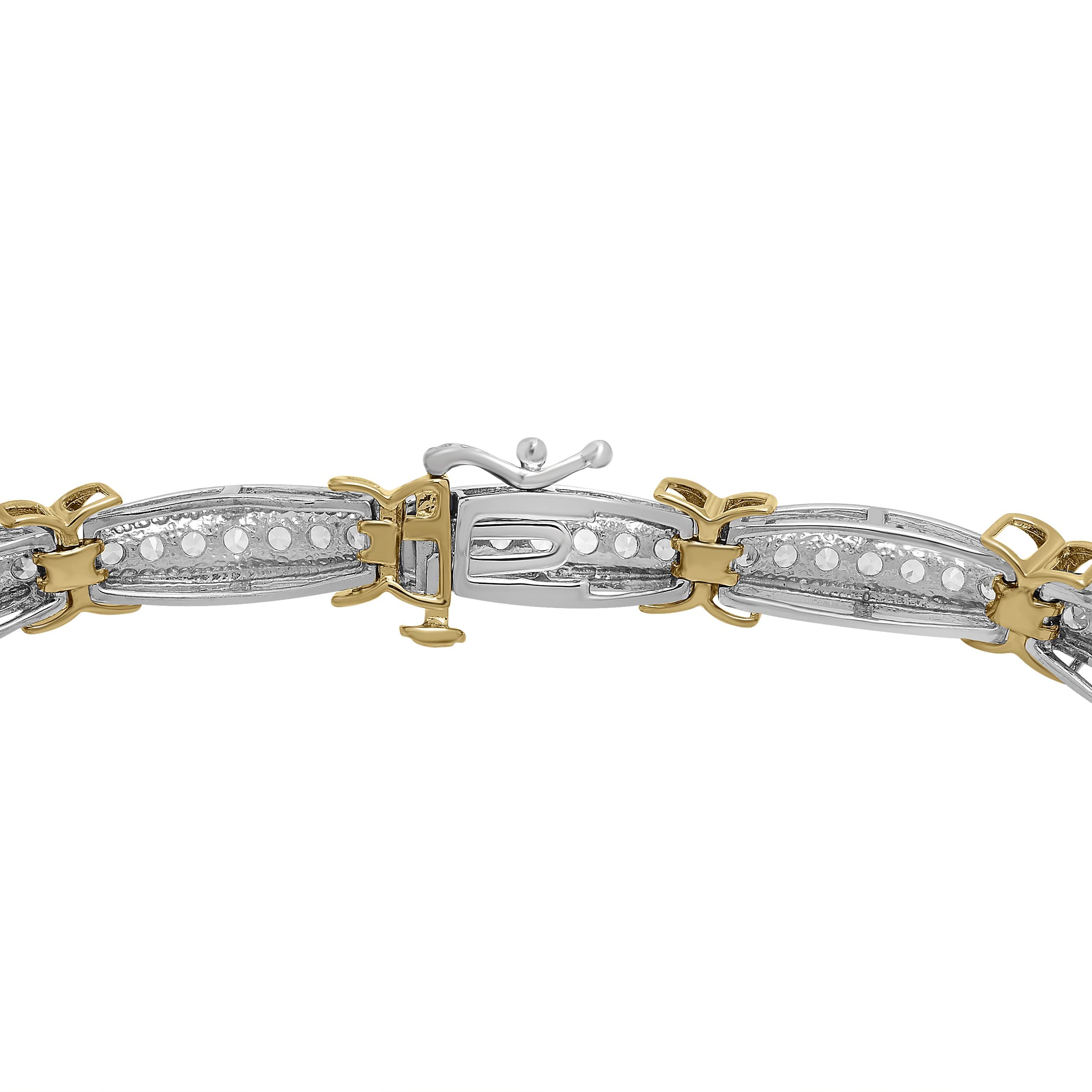 Timeless Love Lab-Created White Sapphire Sterling Silver Bracelet with Yellow Gold Plating - Elegant Dainty Jewelry for Women | Perfect for Weddings, Anniversaries & Special Occasions