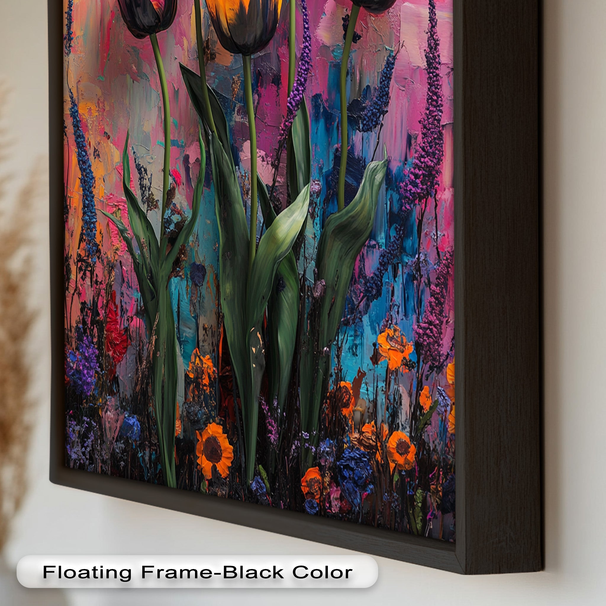 Vibrant Tulip Garden Oil Painting - Handmade Floral Artwork for Home Decor, Living Room, Bedroom & Office Wall Art