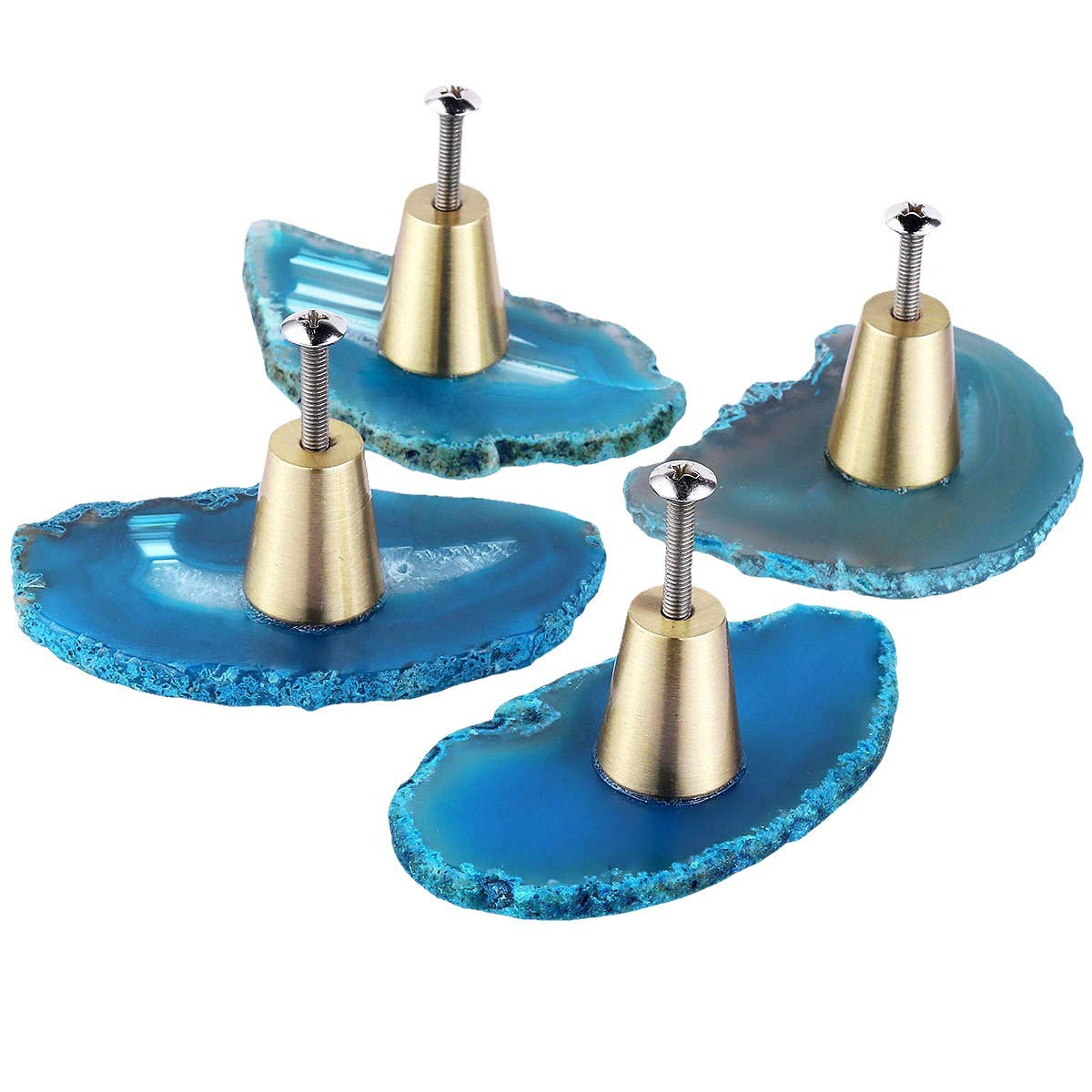 Rockcloud 4-Pack Blue Agate Slice Cabinet Knobs - Elegant Drawer Pulls for Dressers, Cupboards & Doors - Durable Home Decorative Hardware for Kitchen, Bathroom & Bedroom Furniture