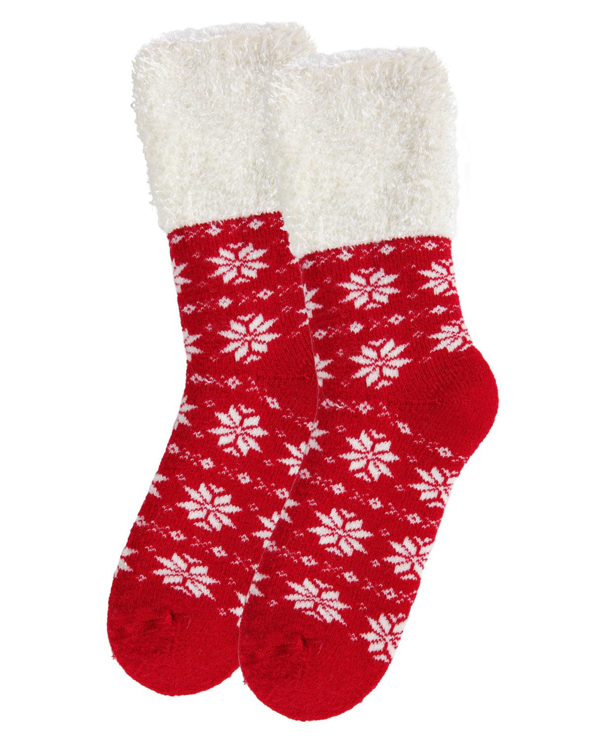 MeMoi Women's Snowflake Fair Isle Plush Cabin Socks - Cozy Winter Socks for Women, Soft Knit Slipper Socks with Non-Slip Grip - Perfect for Christmas, Home, Lounge & Cabin Wear