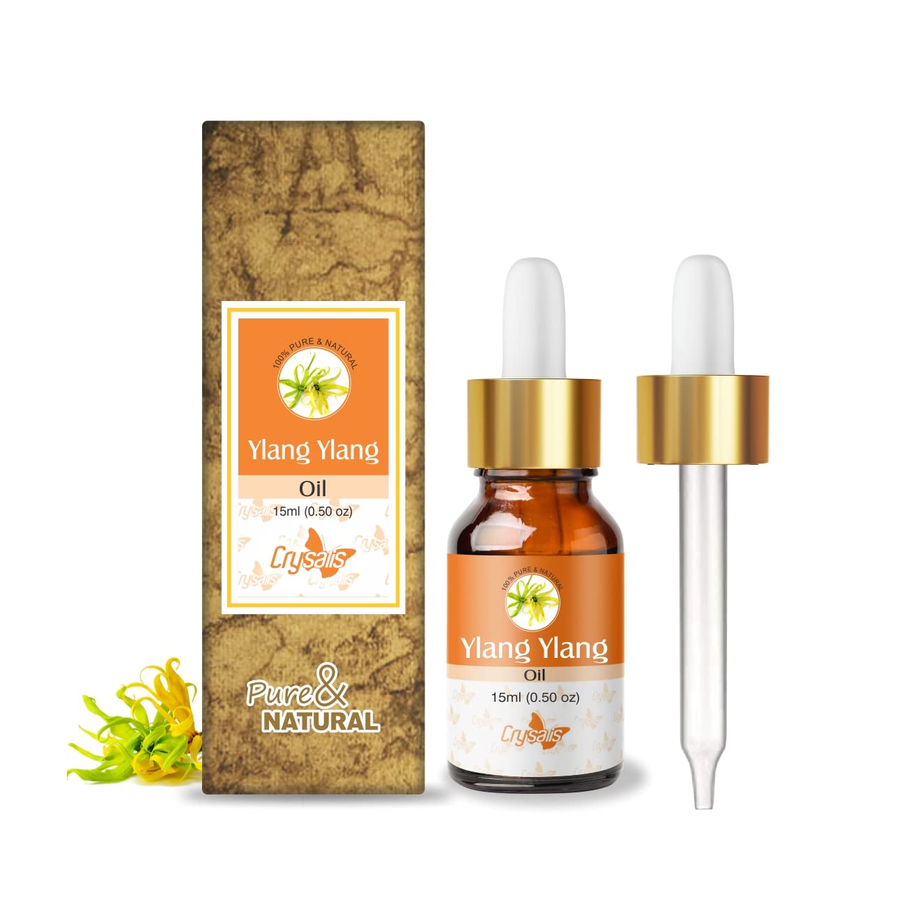 100% Pure & Natural Crysalis Ylang Ylang (Cananga Odorata) Essential Oil - Undiluted, Organic Standard for Skin & Hair Care - Soothes Irritation, Prevents Dryness - 15ml with Dropper - Perfect for Aromatherapy, Massage & DIY Beauty Products