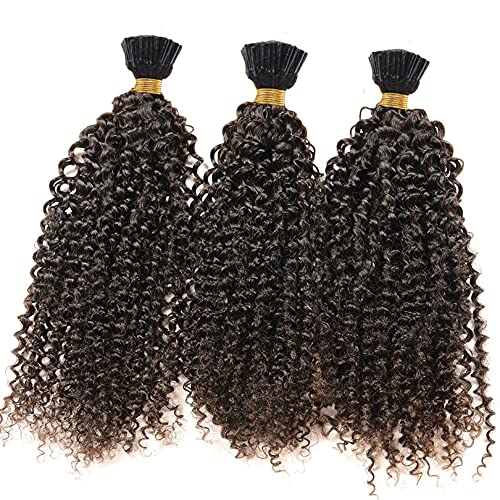 Pre Bonded I-Tip Hair Extensions 18 Inch 100 Strands - Malaysian Kinky Curly 100% Human Hair for Micro Link & Salon Use - Natural Dark Brown (4) - Perfect for Volume Boost & Styling
