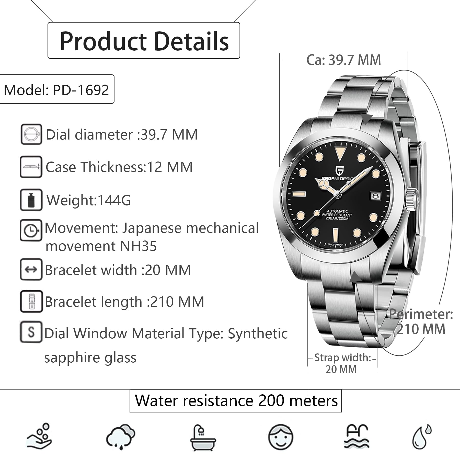 Pagani Design Men's Automatic Diver Watch - 40MM Stainless Steel Waterproof Wristwatch with Sapphire Crystal Glass | Perfect for Diving, Swimming & Everyday Wear