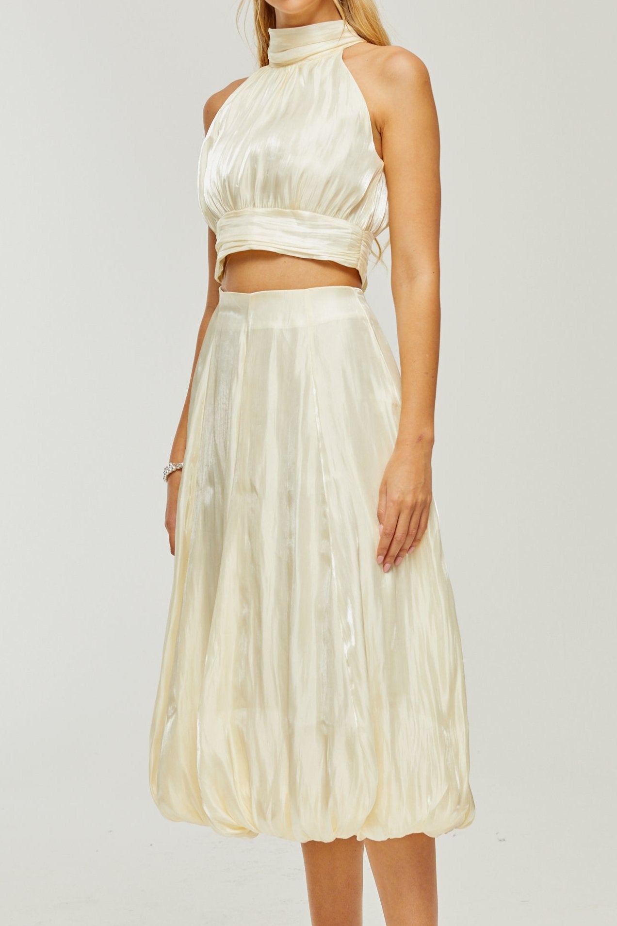 Céline White Pleated Top & Skirt Matching Set - Elegant Women's Outfit for Parties, Weddings & Special Occasions