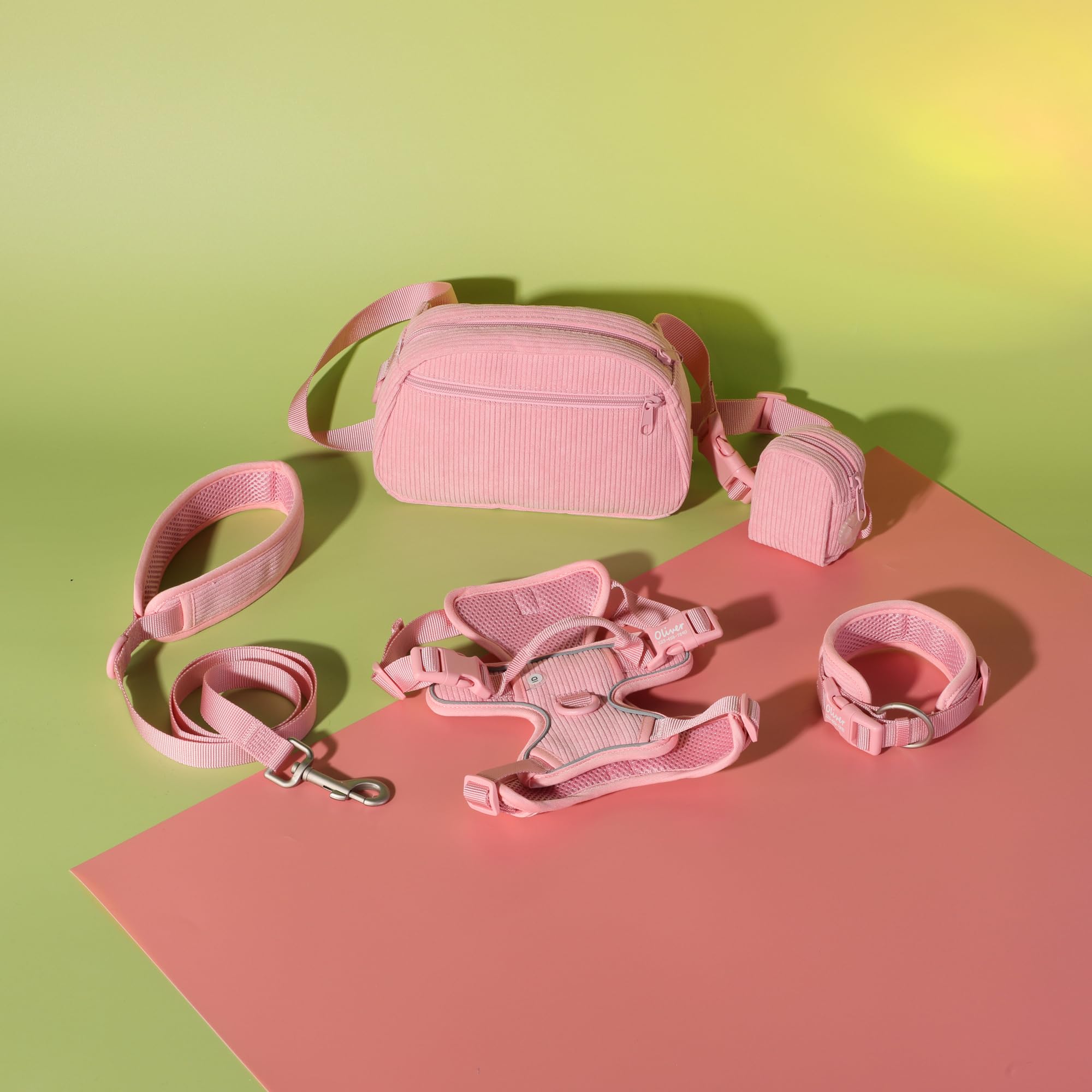 Custom Personalized Dog Harness & Leash Set with Name - Reflective No-Pull Adjustable Harness with Poop Bag Holder - Beige Gray Small Pink - Perfect for Walking, Training & Outdoor Adventures