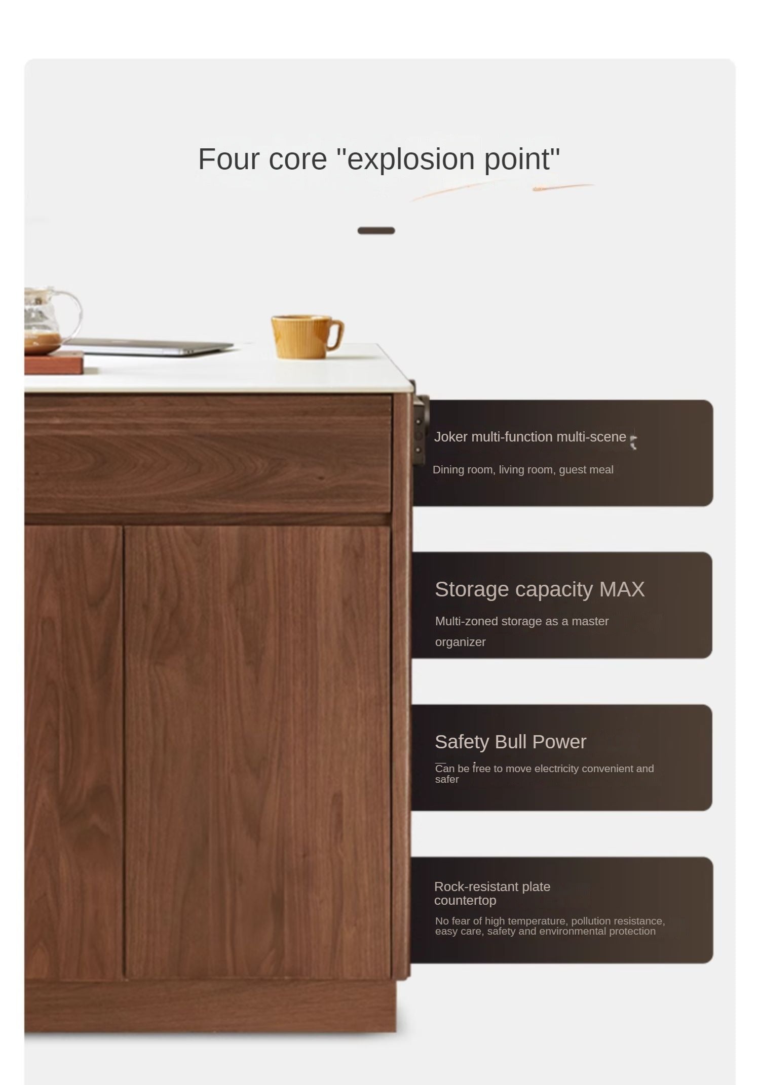 Luxury Black Walnut and Oak Solid Wood Sideboard - Elegant Kitchen Island Buffet for Dining Room & Home Decor