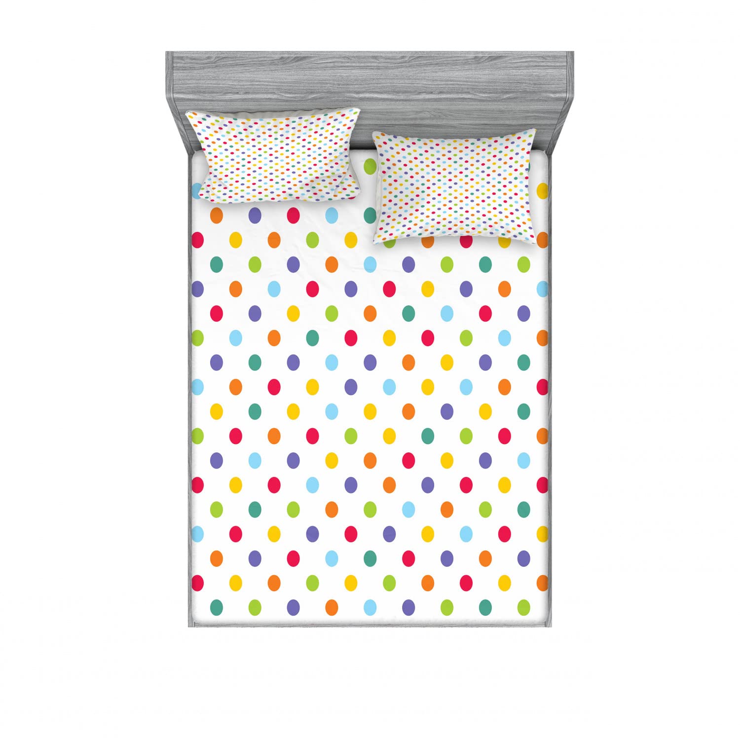 Vintage 2-Piece Full Size Fitted Sheet Set with 4 Pillow Shams - Circular Retro Floral Pattern Bedding Collection - Soft Wrinkle-Resistant Fabric for Guest Room & Dorm Decor - Ambesonne Multicolor Bohemian Style