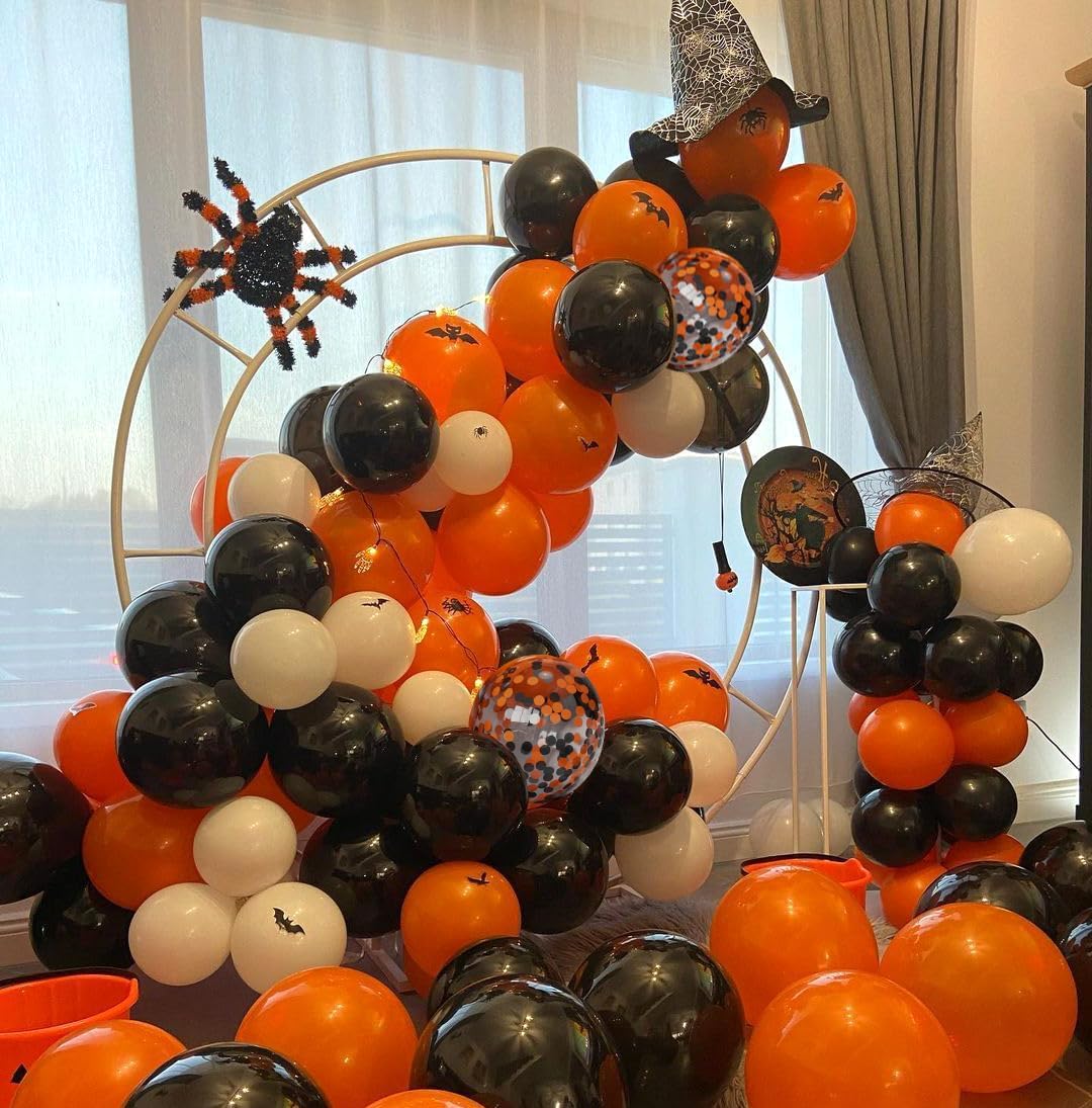 50 Pack Halloween Balloons - 12 Inch Black and Orange Confetti Balloons for Halloween Party Decorations, Birthday, Baby Shower & Fall Festival Decor
