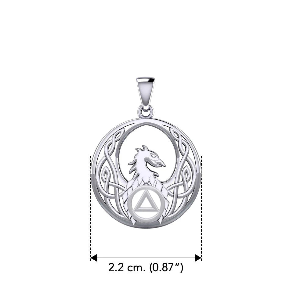 Celtic Phoenix Recovery Pendant in Sterling Silver - AA or NA Symbol - Adjustable 18