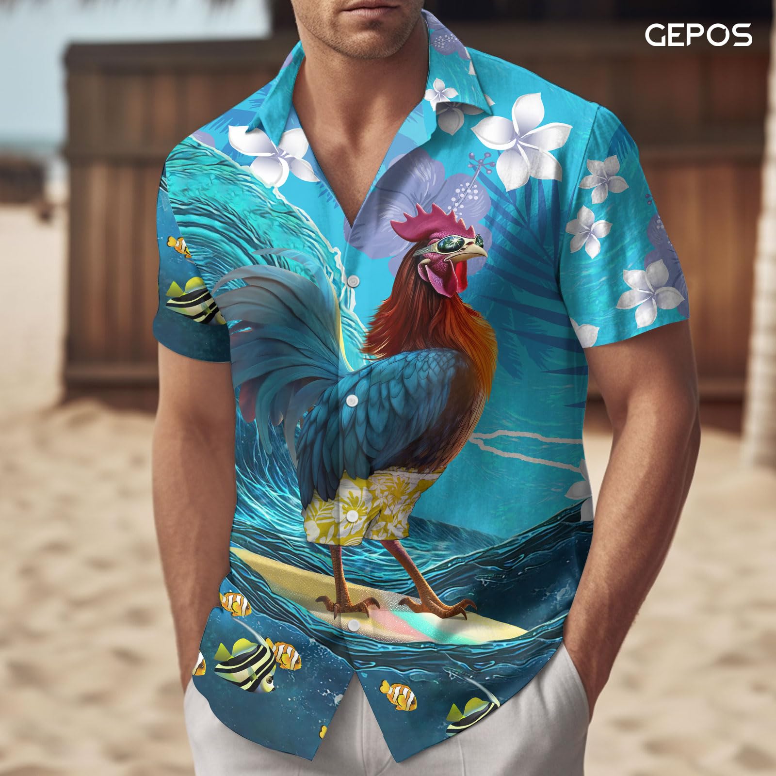 Farm Animal Button Up Shirt for Men - Tropical Hawaiian Shirt with Animal Print, Breathable Summer Casual Shirt, Unisex Vacation Wear - Perfect for Beach Parties, Luau Events & Birthday Gifts