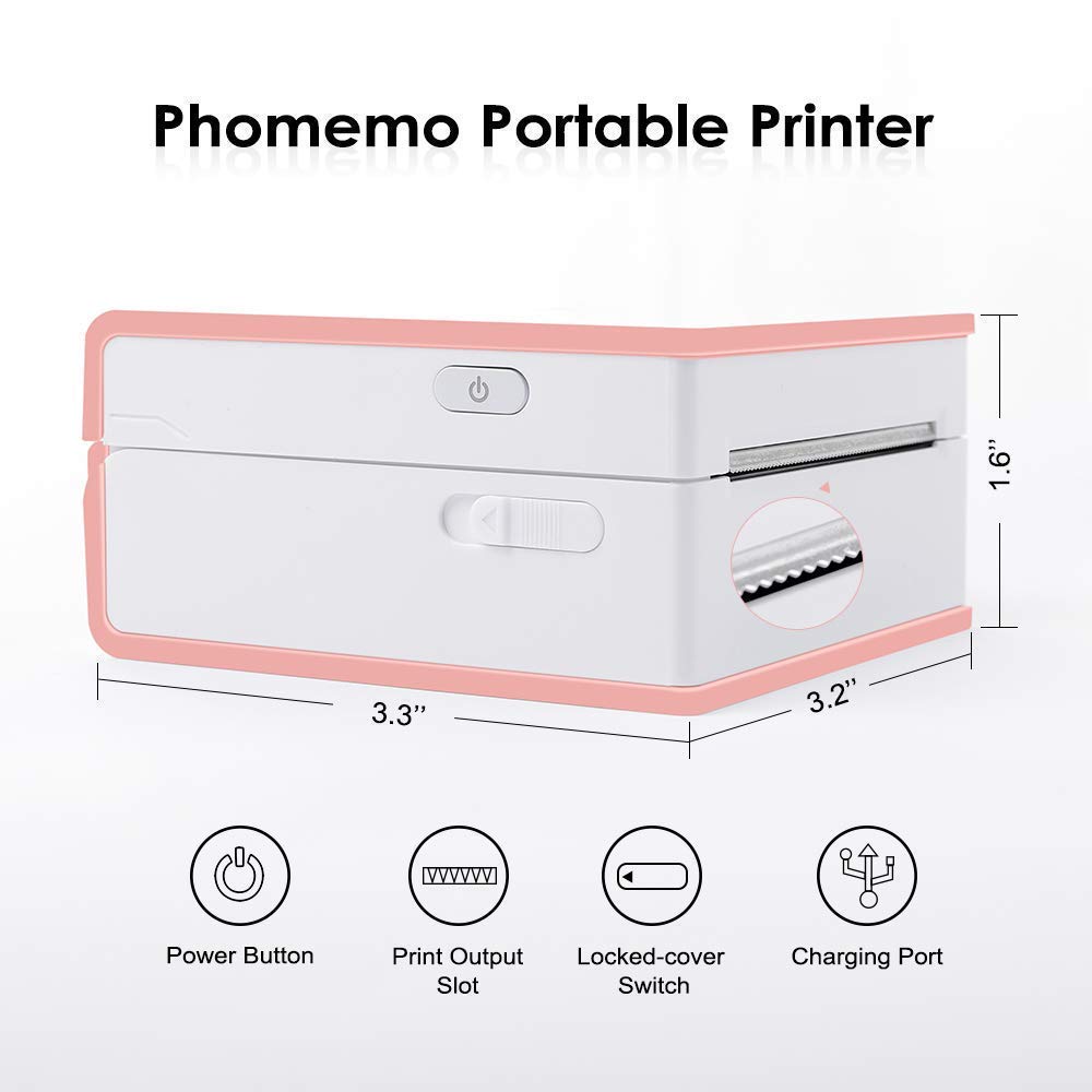 Phomemo M02 Mini Bluetooth Thermal Photo Printer - Portable Sticker Printer with 3 Rolls Colorful Sticker Paper, Compatible with iOS & Android for Journaling, Study Notes, DIY Crafts, Office Use & Gifts | Perfect for Bullet Journals, Scrapbooking & Home Organization