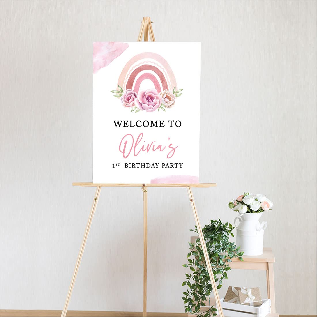 Personalized Birthday Welcome Sign - Custom Large 16x20 Inch Floral Rainbow Canvas for Kids Birthday Party Decorations | 1st Birthday, Girls Party Theme | Perfect for Baby Showers, Birthday Entrances & Photo Backdrops