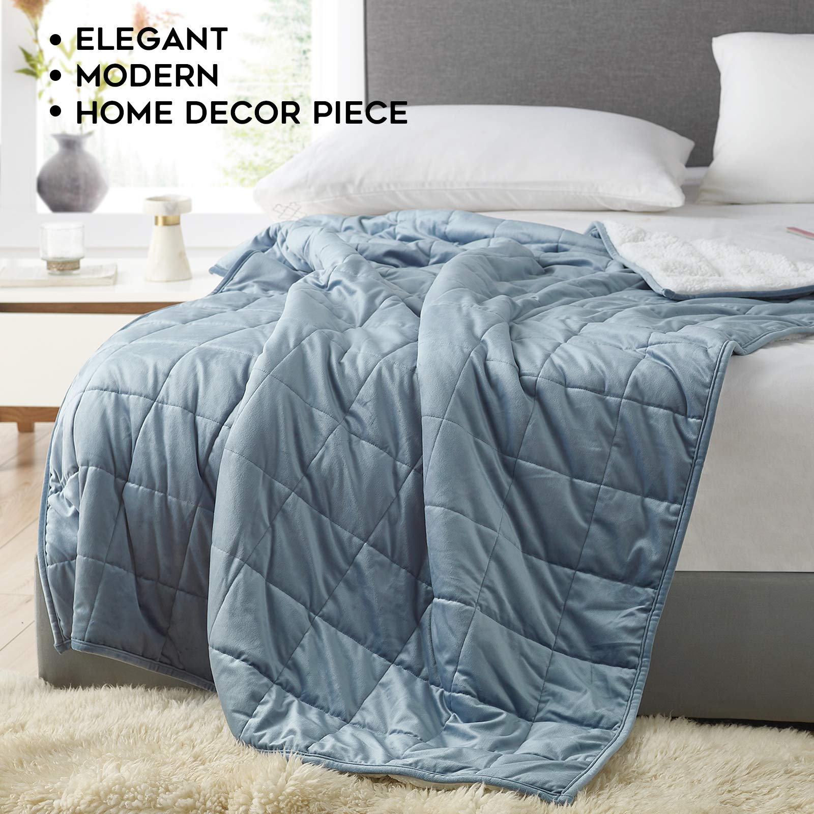 YnM Sherpa Weighted Blanket 20lbs (60x80 Inches, Light Blue) - Ultra Soft & Cozy Heavy Blanket for Adults - Stress Relief & Better Sleep - Perfect for Bedroom, Couch & Relaxation