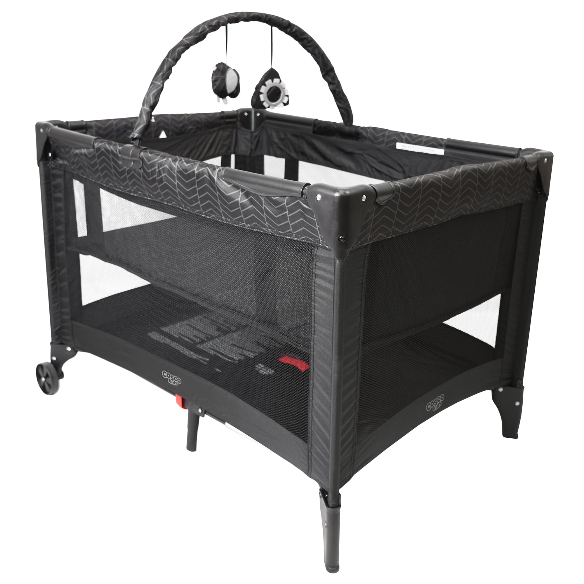 Cosco Funsport Deluxe Playard - Portable Baby Playpen with Bassinet Mode, Compact Fold & Travel Bag Included for Indoor & Outdoor Use | Perfect for Travel, Home Nursery, Park & Beach (Black Arrow)