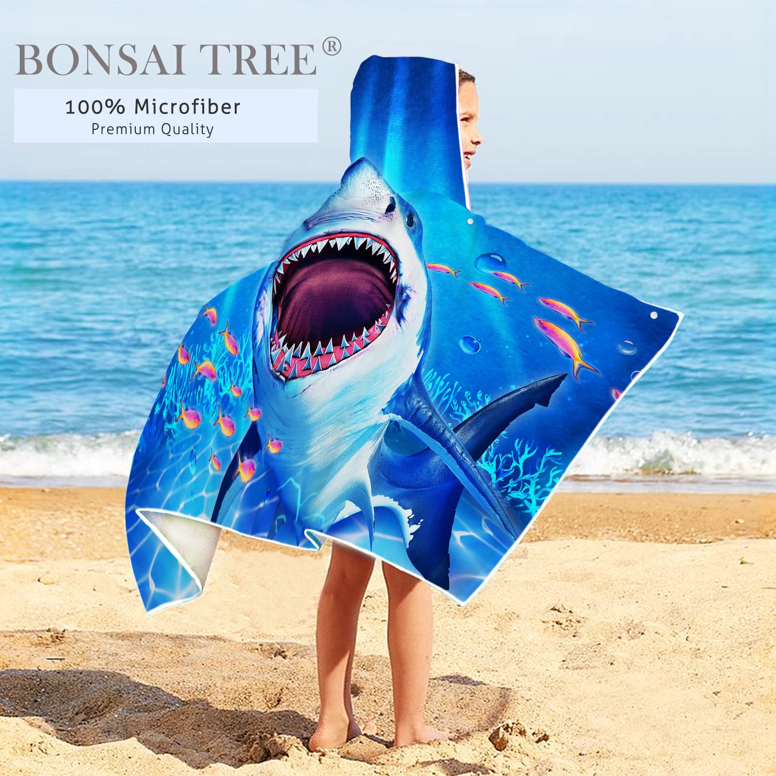 Shark Hooded Beach Towel for Kids - 30