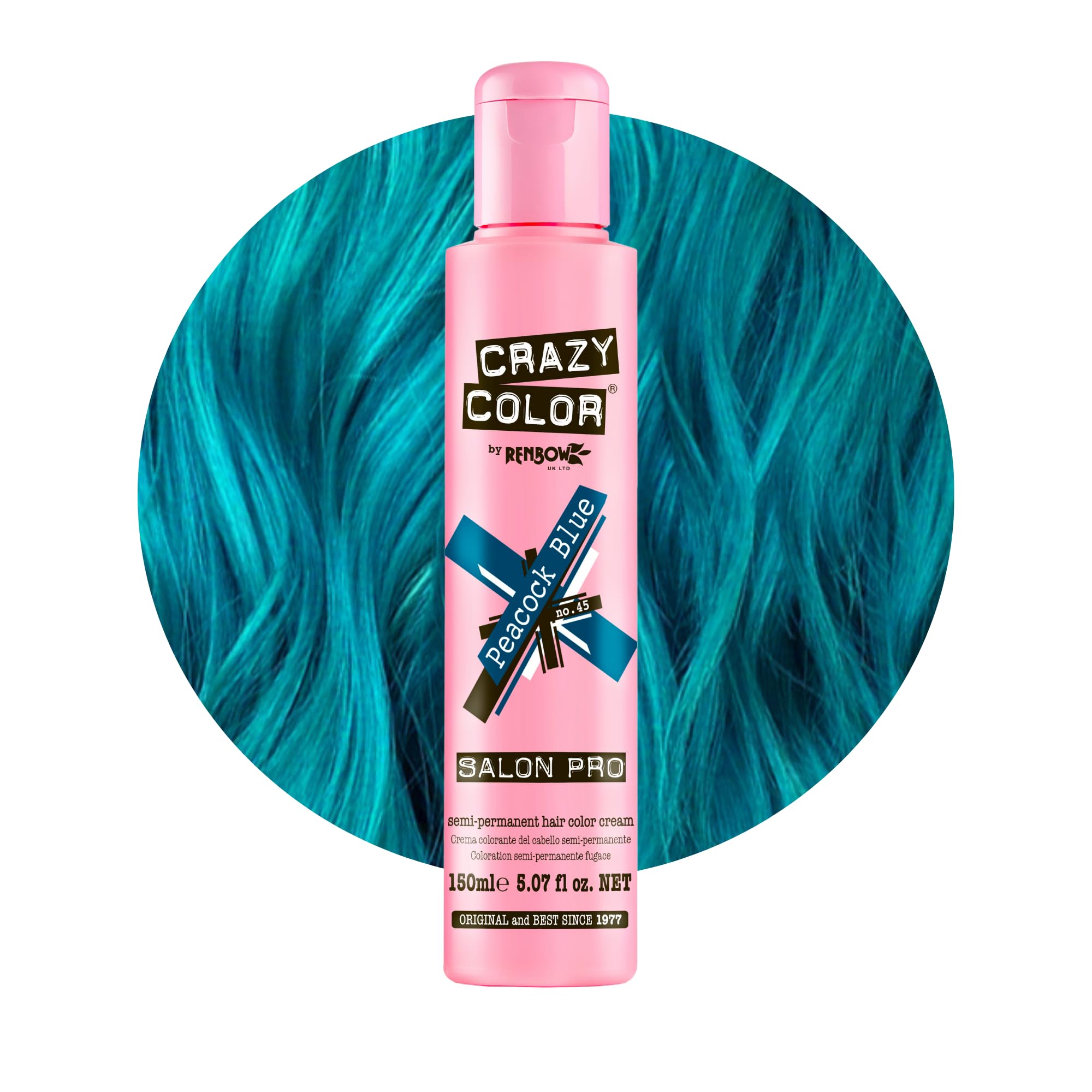 Crazy Color Salon Pro Semi-Permanent Hair Dye - 5.07 oz Peacock Blue for Vibrant Hair Color | Women's Fashion Hair Styling | Perfect for Parties, Cosplay & Bold Looks