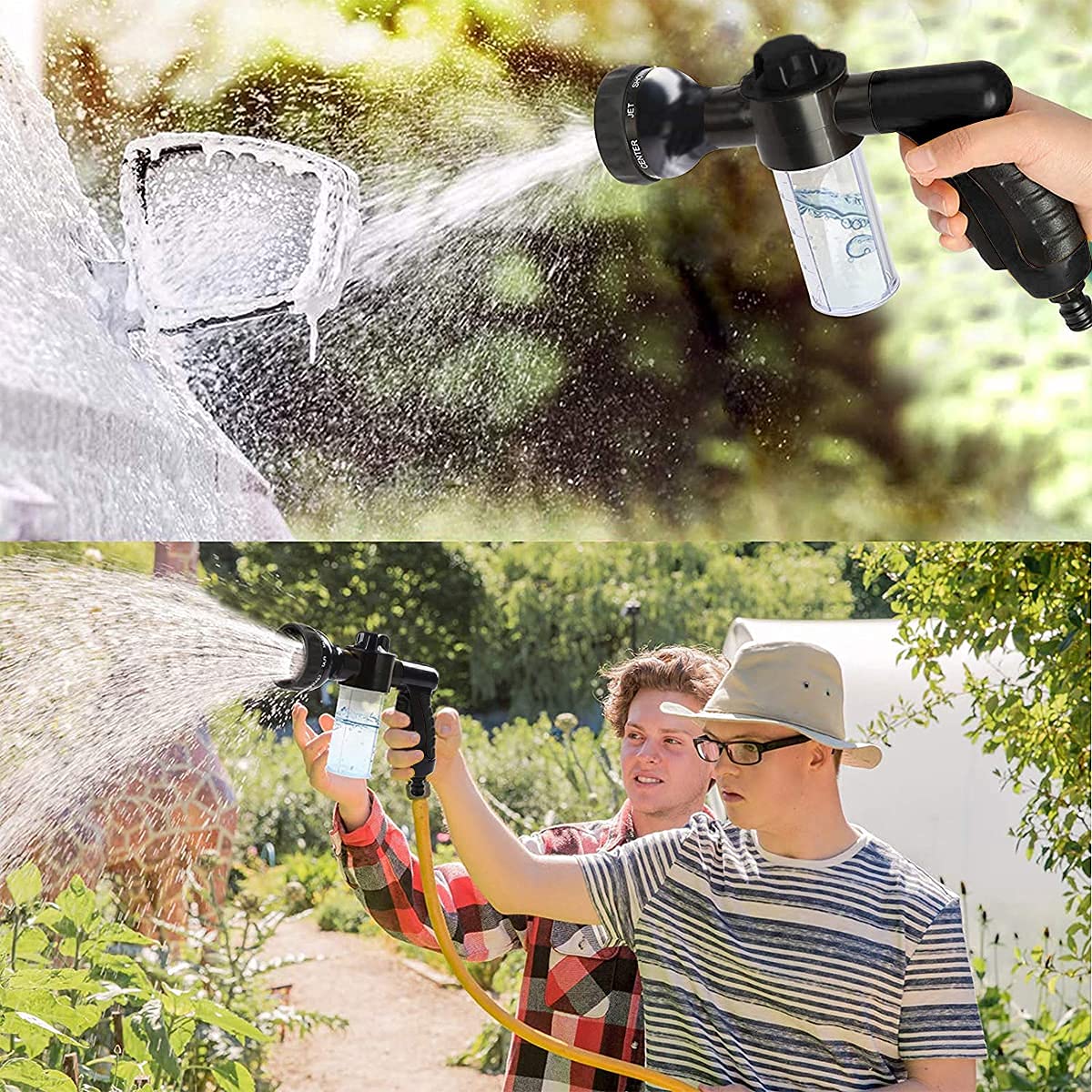Kamirola 8-in-1 High Pressure Foam Cannon Sprayer - Car Wash Brush, Garden Hose Nozzle, Soap Sprayer for Lawn Cleaning, Patio, Pet Bathing (Black) | Perfect for Home, Auto Detailing & Outdoor Cleaning