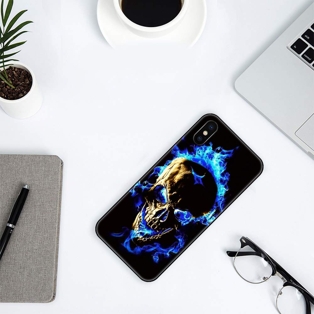 Shockproof iPhone X/XS Case with Plexiglass Back & Soft TPU Bumper - Blue Skull Design | Compatible with iPhone X and iPhone XS | Perfect for Daily Protection, Outdoor Activities, and Style Statement
