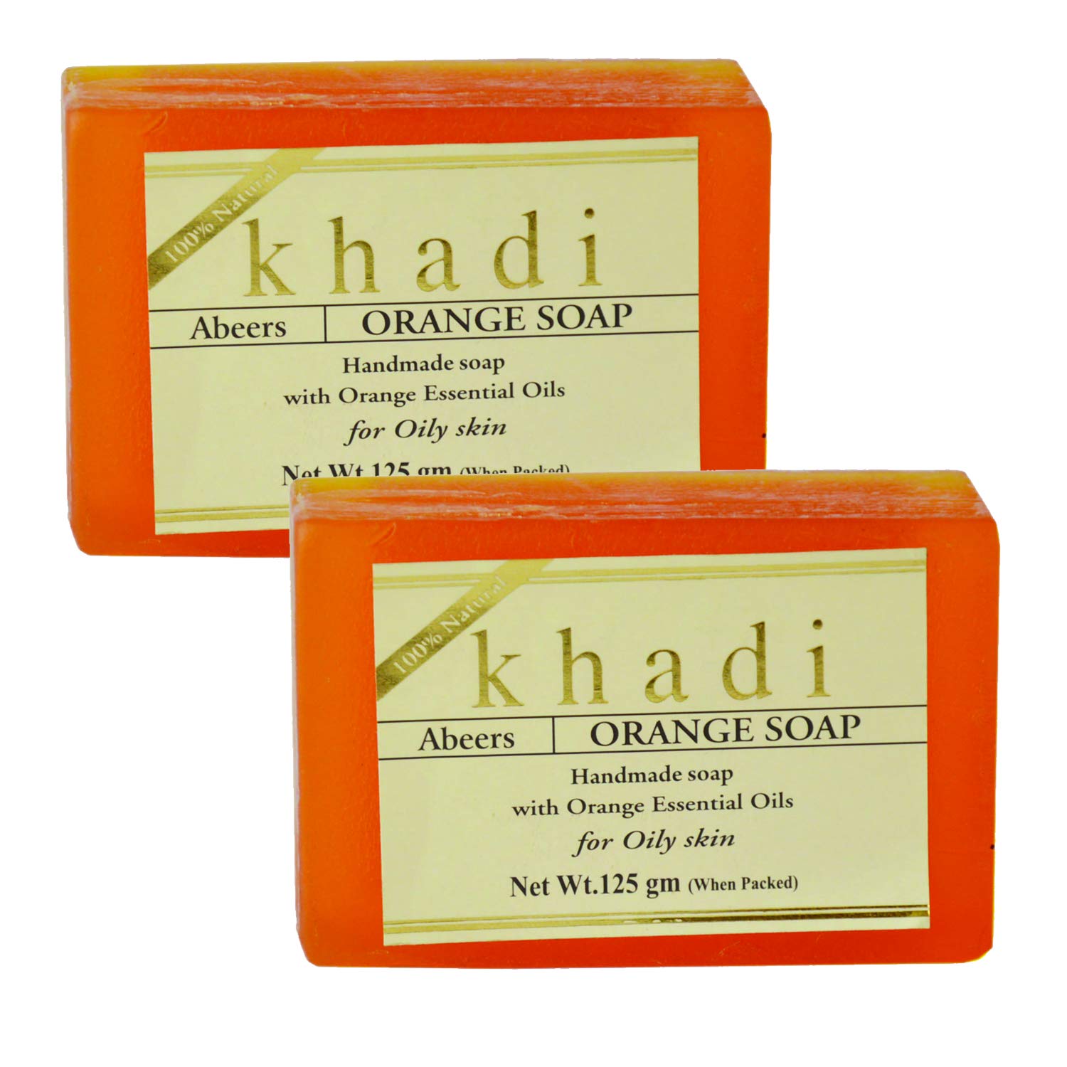 Khadi Abeers Pure Essence Orange Soap with Essential Oils - 125g (Pack of 2) | Natural Handmade Soap for Dry Skin, Aromatherapy & Relaxation | Perfect for Daily Use, Gifts & Spa Treatments