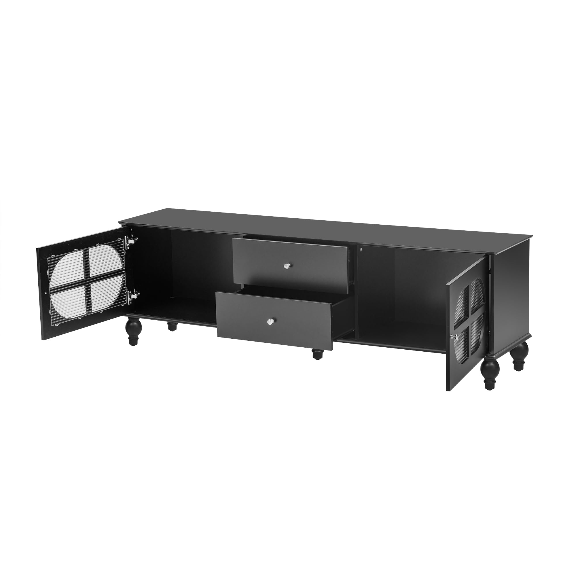 Modern TV Stand for 75 Inch TVs - Entertainment Center with 2 Drawers & 2 Fluted Glass Door Cabinets - 68.9