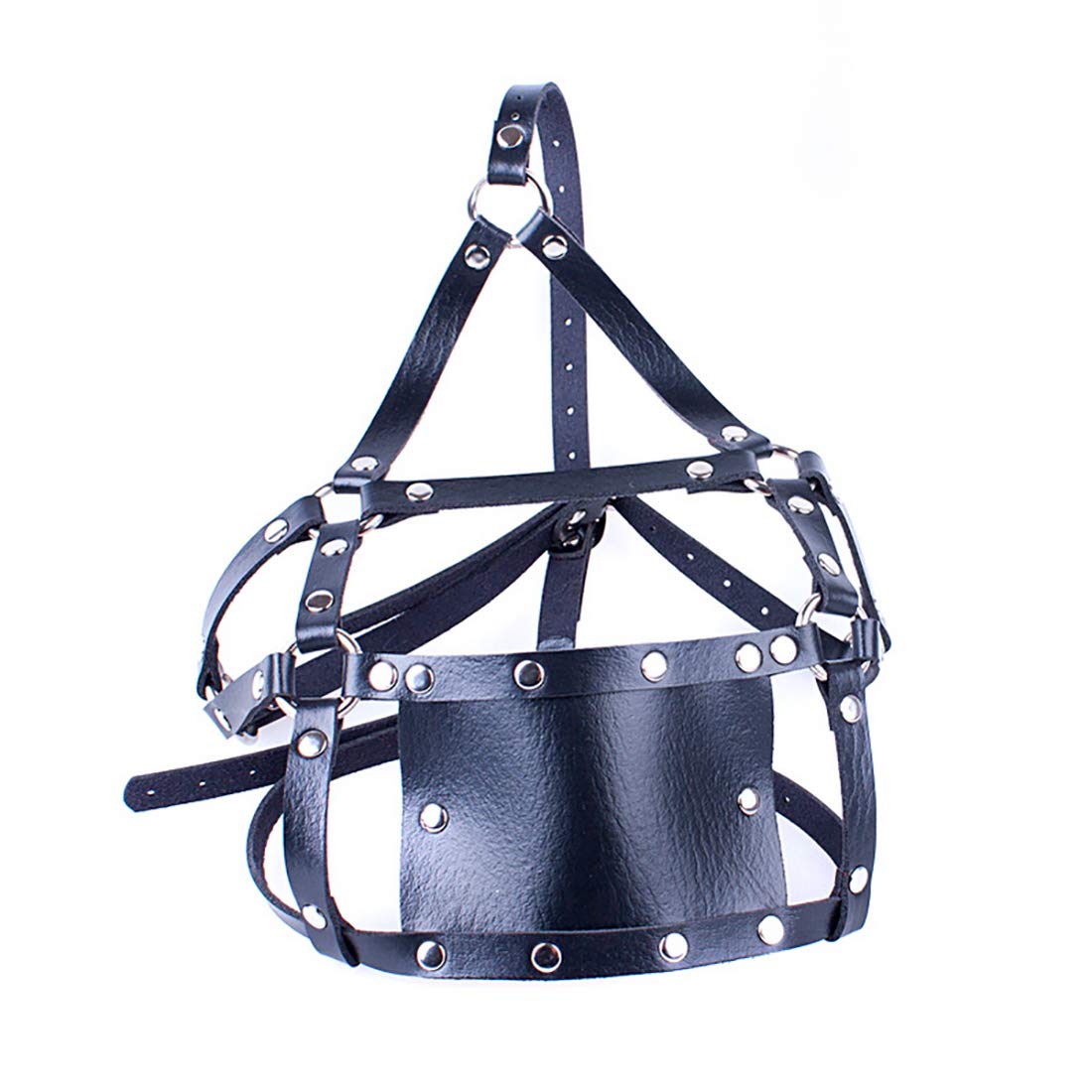Premium Black Leather Restraint Mask for Adults - SM Harness Gag with Locking Headgear, Bondage Mouth Mask Fetish Toy - Perfect for BDSM Play, Roleplay & Fetish Scenes